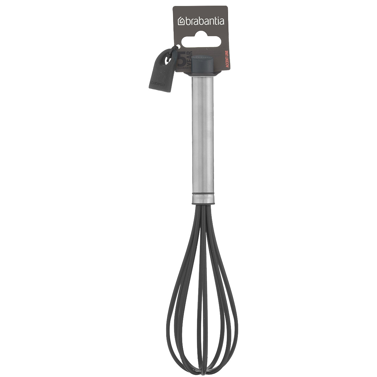 Венчик Brabantia Accent, большой, длина 29 см463686 Венчик Brabantia Accent, большой, длина 29 см463686Венчик Brabantia Accent поможет в решении большинства кулинарных задач, требующих взбивания и смешивания. Рабочая поверхность изготовлена из высококачественного огнеупорного нейлона (макс. 220°C) и имеет длительный срок службы. Рукоятка выполнена из прочной нержавеющей стали. Изделие безопасно для посуды с антипригарным покрытием, имеет сглаженные формы и не оставляет царапин. В комплекте съемный силиконовый колпачок черного цвета для рукоятки. Используя съемные колпачки разных цветов (продаются отдельно), вы можете создавать свой оригинальный стиль. Можно мыть в посудомоечной машине. Длина венчика: 29 см. Диаметр рабочей поверхности: 6,5 см. Высота рабочей поверхности: 15 см.