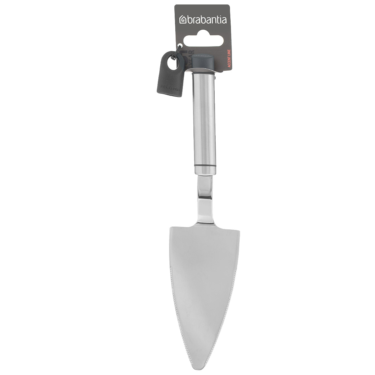 Лопатка для торта Brabantia Accent, длина 29 см463600 Лопатка для торта Brabantia Accent, длина 29 см463600Лопатка для торта Brabantia Accent выполнена из высококачественной нержавеющей стали с зеркальной полировкой. Изделие выполнено по бесшовной технологии, что предотвращает накопление грязи в местах соединения деталей и облегчает уход. Благодаря специальным микро- зубчикам с двух сторон рабочей поверхности, лопатку можно использовать для нарезки торта. В комплекте съемный силиконовый колпачок черного цвета для рукоятки. Используя съемные колпачки разных цветов (продаются отдельно), вы можете создавать свой оригинальный стиль. Можно мыть в посудомоечной машине.