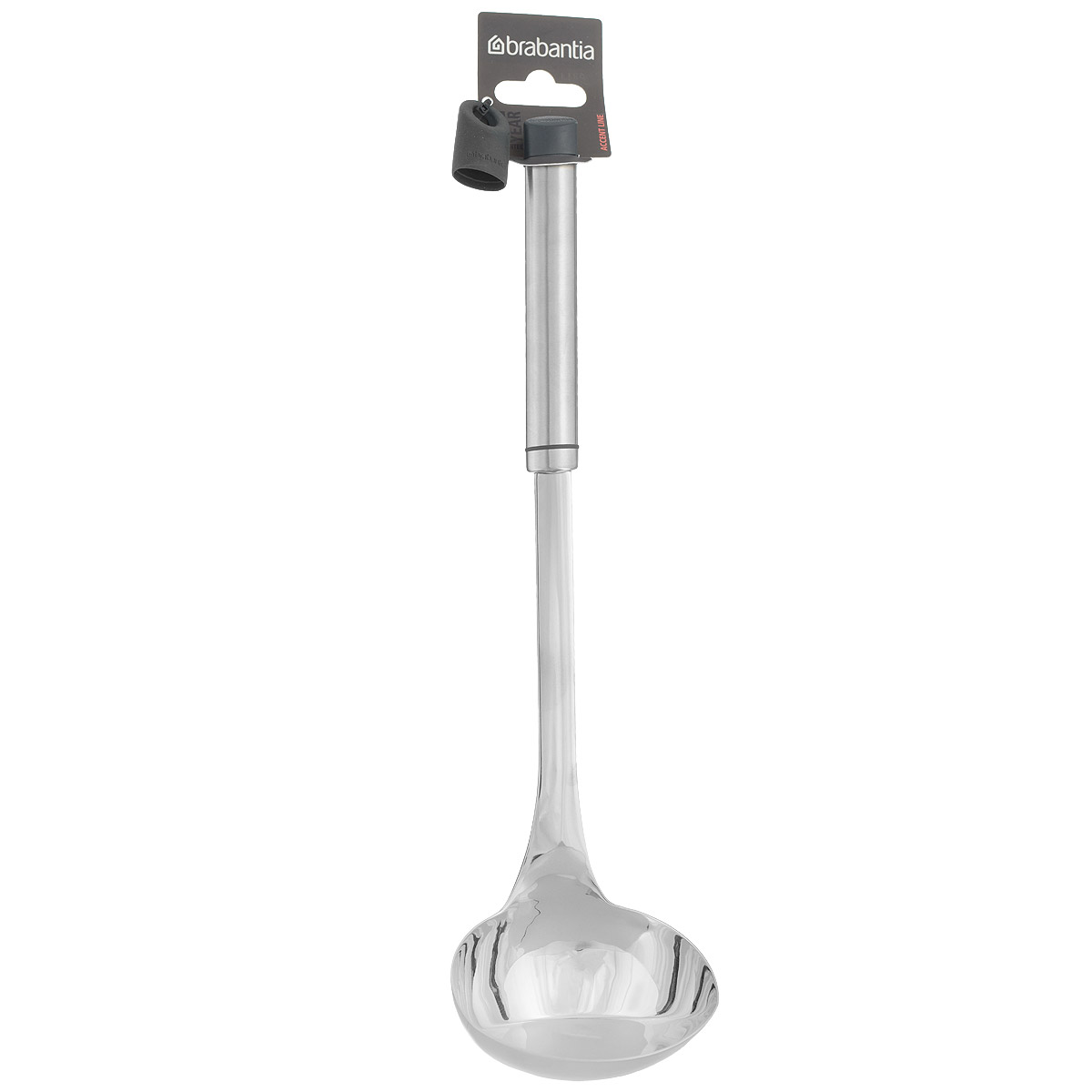 Ложка для соуса Brabantia Accent, длина 30 см463402 Ложка для соуса Brabantia Accent, длина 30 см463402Порционная ложка для соуса Brabantia Accent идеально подходит для аккуратного наливания соуса. Ложка выполнена из высококачественной нержавеющей стали с зеркальной полировкой. Благодаря отсутствию сварных швов изделие гигиенично и удобно в очистке. В комплекте съемный силиконовый колпачок черного цвета для рукоятки. Используя съемные колпачки разных цветов (продаются отдельно), вы можете создавать свой оригинальный стиль. Можно мыть в посудомоечной машине. Длина ложки: 30 см. Диаметр рабочей поверхности: 7 см.