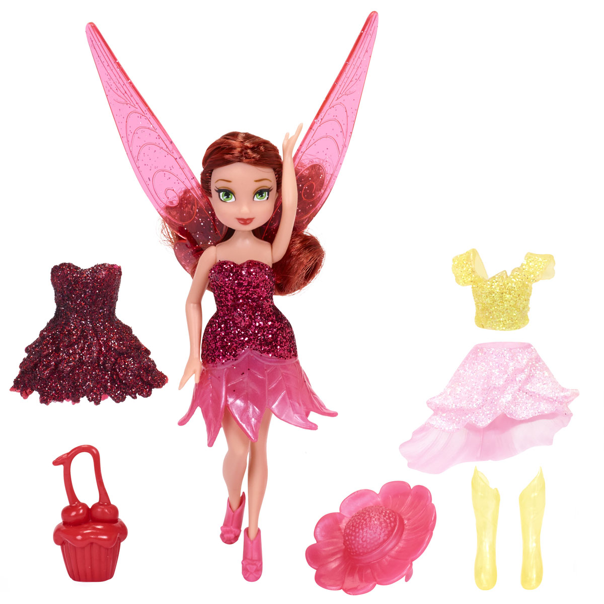 Кукла Disney Fairies Rosettas Pixie Sparkle Fashions, с аксессуарами, 11 см818020 Кукла Disney Fairies Rosettas Pixie Sparkle Fashions, с аксессуарами, 11 см818020Очаровательная кукла Disney Fairies Rosettas Pixie Sparkle Fashions порадует любую девочку и обязательно станет ее любимой игрушкой. Кукла выполнена из прочного пластика. У нее длинные волосы, которые ваша малышка сможет расчесывать и заплетать. Куколка одета в сверкающее платье феи, очаровательную шляпку в виде цветка, на ножках - полусапожки, а в руках у нее - красная сумочка. Также в комплект входят дополнительные наряды: блестящие топ и юбка, высокие сапожки и бордовое платье с юбочкой в виде лепестков. Завершают сказочный образ полупрозрачные крылья феи. Голова, ручки и ножки куклы подвижны. Игры с куклой способствуют эмоциональному развитию ребенка, а также помогают формировать воображение и художественный вкус. Малышка проведет множество счастливых часов, играя с очаровательной феей. Великолепное качество исполнения делают эту игрушку чудесным подарком к любому празднику.