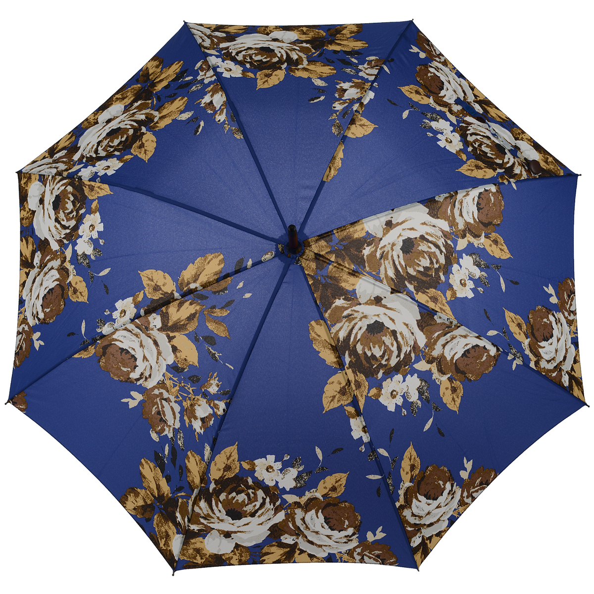 Зонт-трость женский Antique Rose Blue, механический, цвет: синийL056 3F2638 Зонт-трость женский Antique Rose Blue, механический, цвет: синийL056 3F2638Стильный механический зонт-трость Antique Rose Blue даже в ненастную погоду позволит вам оставаться элегантной. Облегченный каркас зонта выполнен из 8 спиц из фибергласса, стержень изготовлен из дерева. Купол зонта выполнен из прочного полиэстера и оформлен цветочным принтом. Рукоятка закругленной формы разработана с учетом требований эргономики и выполнена из дерева. Зонт имеет механический тип сложения: купол открывается и закрывается вручную до характерного щелчка. Такой зонт не только надежно защитит вас от дождя, но и станет стильным аксессуаром. Характеристики: Материал: полиэстер, фибергласс, дерево. Диаметр купола: 100 см. Цвет: синий. Длина стержня зонта: 76 см. Длина зонта (в сложенном виде): 88 см. Вес: 375 г. Артикул: L056 3F2638.