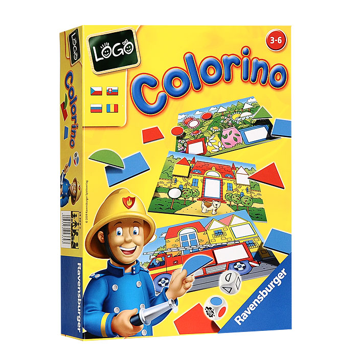 Ravensburger Настольная игра Colorino: Цвета и формы24369 Ravensburger Настольная игра Colorino: Цвета и формы24369Настольная игра Ravensburger Colorino: Цвета и формы позволит вашему ребенку весело и с пользой провести время. Цель игры - находить в стопке фигуры и укладывать их в соответствующие отверстия на игровых полях, составляя красивый узор. Каждый ребенок получает игровое поле и старается заполнить ее 7 подходящими карточками. По желанию дети могут обращать внимание на то, чтобы цвета гармонировали с рисунком. Игра имеет три уровня сложности для детей разного возраста. В комплект игры входят 4 игровых поля с различными рисунками, 64 карточки в виде геометрических фигур разных цветов, кубик с цветами, кубик с формами и правила игры на русском языке. Игра развивает чувство формы, цвета, логику. Рекомендуемый возраст: от 3 до 6 лет. Продолжительность игры: 10-15 минут.
