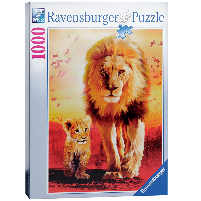 Ravensburger Первые шаги. Пазл, 1000 элементов19051 Ravensburger Первые шаги. Пазл, 1000 элементов19051Пазл Ravensburger Первые шаги, без сомнения, придется по душе вам и вашему ребенку. Собрав этот пазл, включающий в себя 1000 элементов, вы получите потрясающую картину с изображением маленького львенка, который делает свои первые шаги по саванне. Рядом с ним шагает его отец, царь зверей. Над ними кружат птицы. Каждая деталь имеет свою форму и подходит только на своё место. Нет двух одинаковых деталей! Пазл изготовлен из картона высочайшего качества. Все изображения аккуратно отсканированы и напечатаны на ламинированной бумаге. Пазлы - замечательная развивающая игра для детей. Собирание пазла развивает у ребенка мелкую моторику рук, тренирует наблюдательность, логическое мышление, знакомит с окружающим миром, с цветом и разнообразными формами, учит усидчивости и терпению, аккуратности и вниманию.