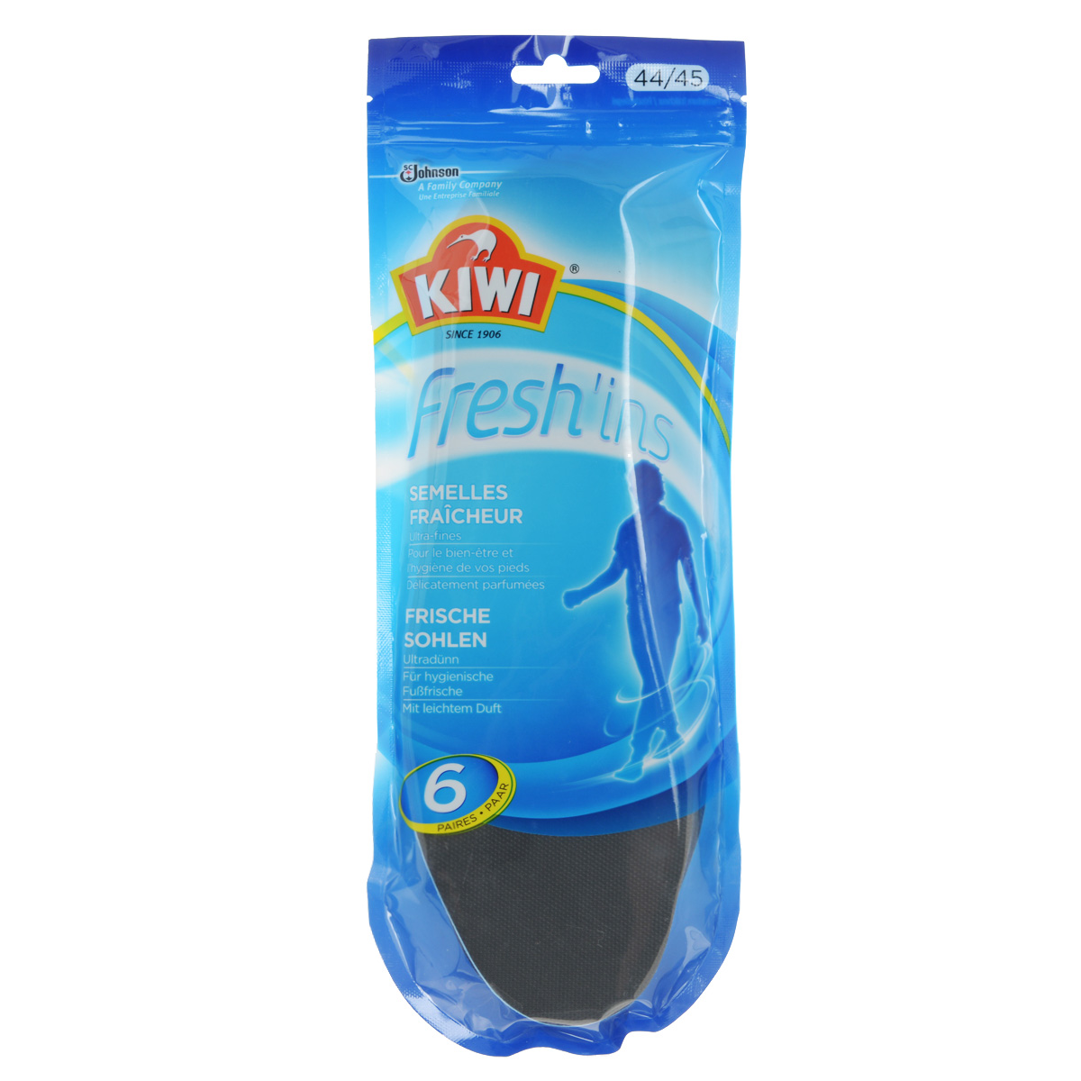 Стельки ультратонкие KIWI Freshins, мужские, 44-45 размер, 6 пар634577 Стельки ультратонкие KIWI Freshins, мужские, 44-45 размер, 6 пар634577Стельки для обуви Kiwi Freshins сохраняют свежесть ваших ног. Просто поместите их в обувь и дышащие стельки с микрофиброй и легким ароматом подарят вам ощущение свежести на весь день. Ультратонкие и приятные на ощупь стельки можно использовать даже для очень узкой обуви. Подходят для любого типа обуви и любого времени года. Изделия выполнены из 4 слоев: микрофибры, слой, содержащий суперабсорбирующие полимеры для оптимального впитывания влаги, ароматизированные микрокапсулы и противоскользящий слой. Предназначены для мужчин. Размер: 44-45. Количество стелек - 6 пар.