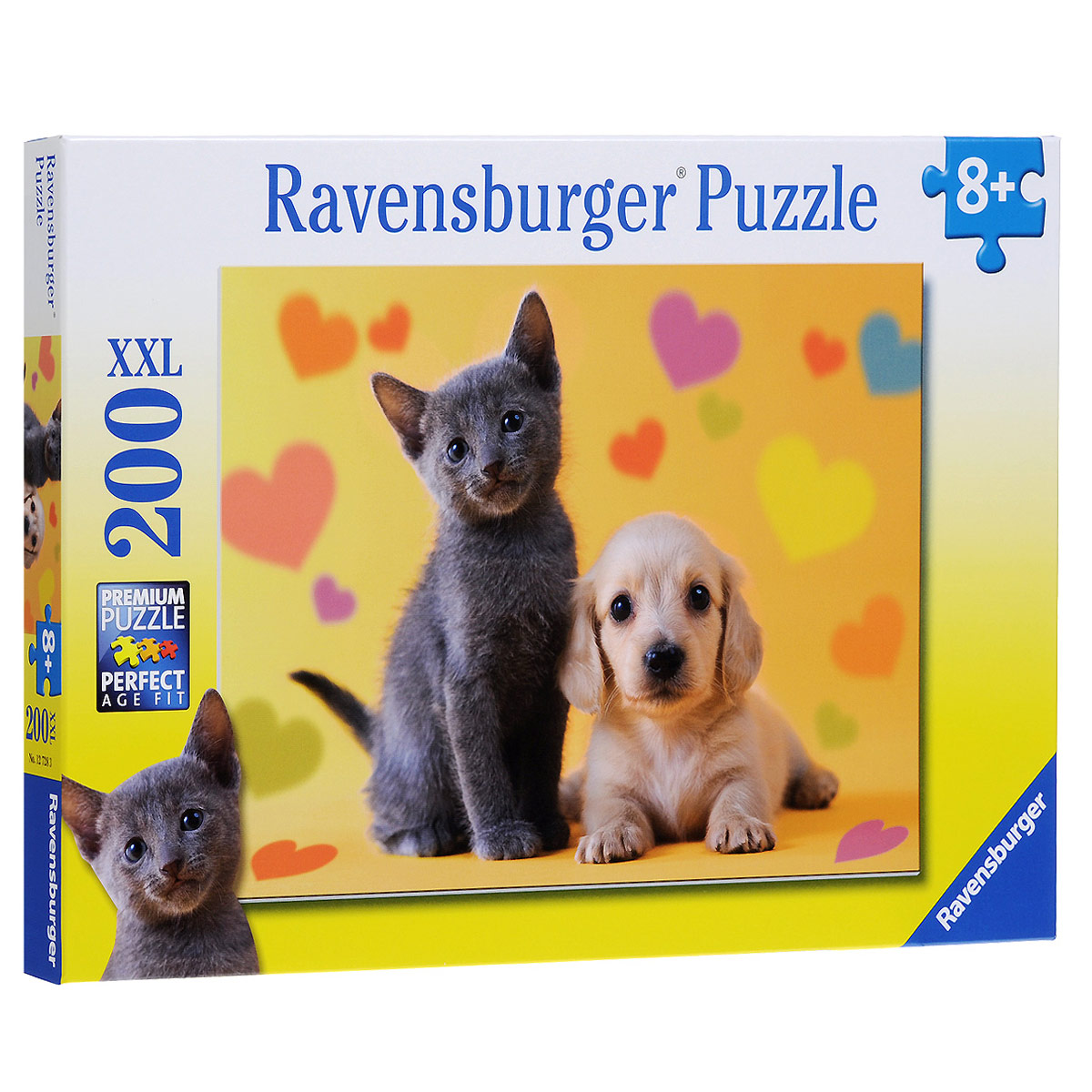 Ravensburger Неразлучные друзья. Пазл XXL, 200 элементов12728 Ravensburger Неразлучные друзья. Пазл XXL, 200 элементов12728Пазл XXL Ravensburger Неразлучные друзья, без сомнения, придется по душе вам и вашему малышу. Собрав этот пазл, включающий в себя 200 элементов, вы получите великолепную картину с изображением очаровательных домашних любимцев: котенка и щенка. Каждая деталь имеет свою форму и подходит только на своё место. Нет двух одинаковых деталей! Пазл изготовлен из картона высочайшего качества. Все изображения аккуратно отсканированы и напечатаны на ламинированной бумаге. Пазл - великолепная игра для семейного досуга. Сегодня собирание пазлов стало особенно популярным, главным образом, благодаря своей многообразной тематике, способной удовлетворить самый взыскательный вкус. А для детей это не только интересно, но и полезно. Собирание пазла развивает мелкую моторику у ребенка, тренирует наблюдательность, логическое мышление, знакомит с окружающим миром, с цветом и разнообразными формами.