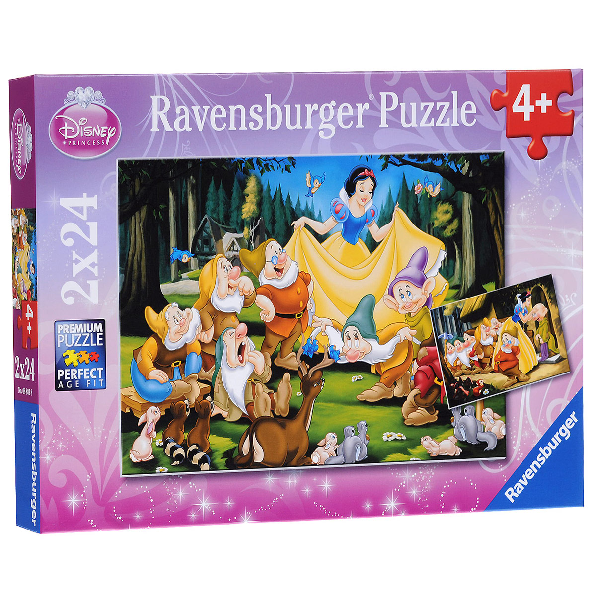 Ravensburger Белоснежка и семь гномов. Пазл, 2х24 элемента08889 Ravensburger Белоснежка и семь гномов. Пазл, 2х24 элемента08889Пазл Ravensburger Белоснежка и семь гномов, без сомнения, придется по душе вашему ребенку. Собрав этот пазл, включающий в себя 24 элемента, вы получите великолепную картину. Каждая деталь имеет свою форму и подходит только на своё место. Нет двух одинаковых деталей! Пазл изготовлен из картона высочайшего качества. Все изображения аккуратно отсканированы и напечатаны на ламинированной бумаге. Пазлы - замечательная развивающая игра для детей. Собирание пазла развивает у ребенка мелкую моторику рук, тренирует наблюдательность, логическое мышление, знакомит с окружающим миром, с цветом и разнообразными формами, учит усидчивости и терпению, аккуратности и вниманию.
