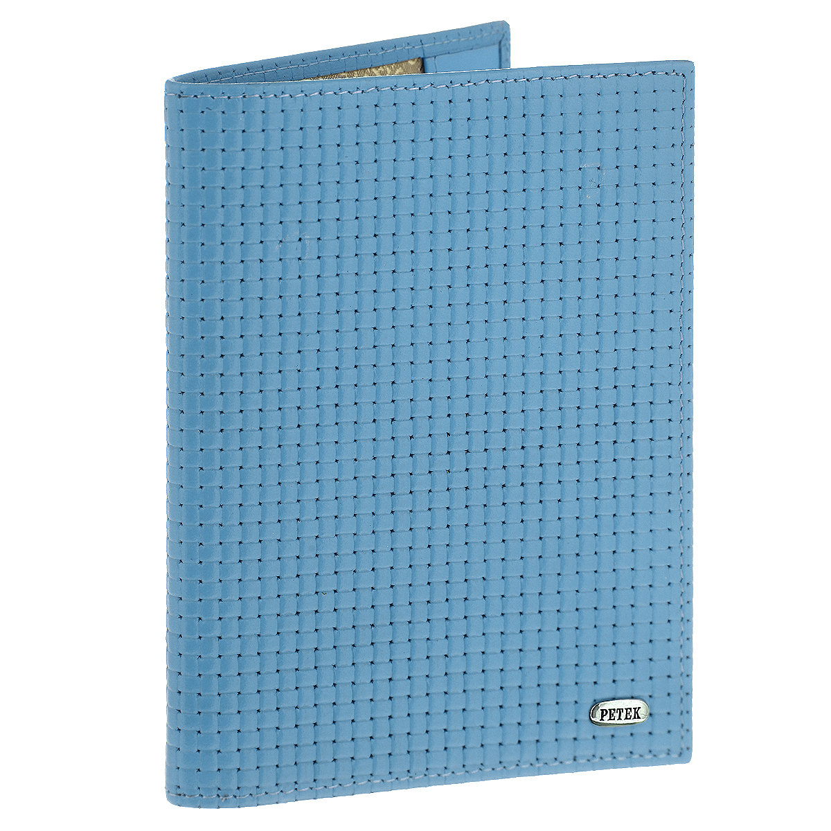 Обложка для паспорта Petek581.020.22 L.Blue Обложка для паспорта Petek581.020.22 L.BlueОбложка на паспорт Petek выполнена из натуральной высококачественной кожи с фактурным тиснением и оформлена металлической пластиной с надписью в виде логотипа бренда. Внутри обложка отделана атласным текстилем. На внутреннем развороте имеет два кармана из натуральной кожи для надежной фиксации. Стильная обложка не только защитит ваши документы, но и станет аксессуаром, подчеркивающим ваш образ. Изделие упаковано в фирменную коробку коричневого цвета с логотипом фирмы Petek 1855.