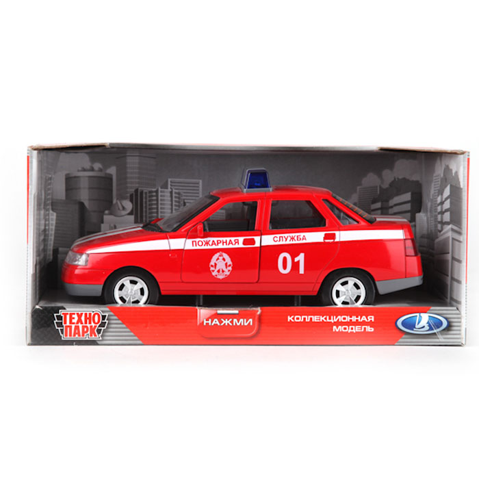 Машинка инерционная ТехноПарк Lada 110: Пожарная службаA553-H11058 Машинка инерционная ТехноПарк Lada 110: Пожарная службаA553-H11058Инерционная машинка ТехноПарк Lada 110: Пожарная служба, выполненная из пластика, станет любимой игрушкой вашего малыша. Игрушка представляет собой модель автомобиля пожарной службы марки Lada 110. Дверцы кабины, багажного отделения, а также капот открываются. При нажатии на кнопку на крыше модели замигают фары и проблесковые маячки и раздастся звук сирены. Игрушка оснащена инерционным ходом. Машинку необходимо отвести назад, затем отпустить - и она быстро поедет вперед. Прорезиненные колеса обеспечивают надежное сцепление с любой гладкой поверхностью. Ваш ребенок будет часами играть с этой машинкой, придумывая различные истории. Порадуйте его таким замечательным подарком! Машинка работает от батареек (товар комплектуется демонстрационными).