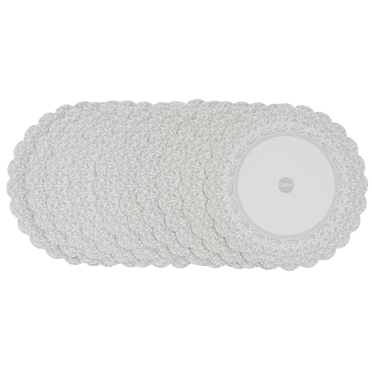 Декоративные салфетки под торт Wilton, диаметр 25,5 см, 10 штWLT-2104-1168 Декоративные салфетки под торт Wilton, диаметр 25,5 см, 10 штWLT-2104-1168Декоративные салфетки под торт Wilton изготовлены из гофрокартона с жироустойчивым покрытием. Кружевной край создаст красивое обрамление и основу торту. Диаметр: 25,5 см.