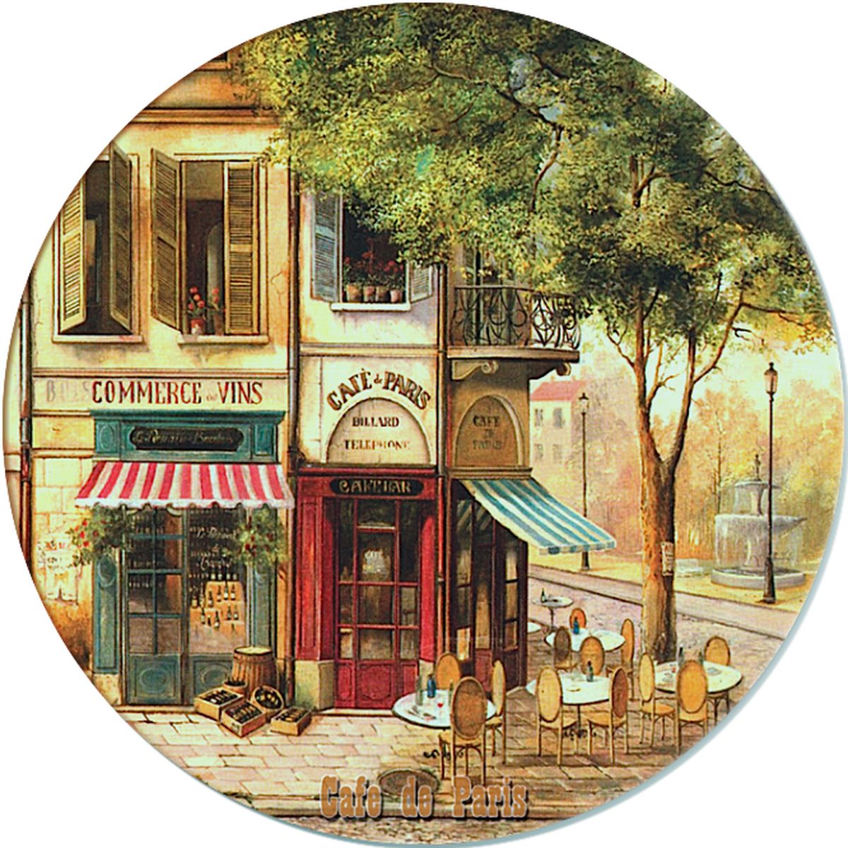 Доска разделочная GiftnHome Парижское кафе, стеклянная, диаметр 19 смRCB-01-Cafe Доска разделочная GiftnHome Парижское кафе, стеклянная, диаметр 19 смRCB-01-CafeРазделочная доска GiftnHome Парижское кафе выполнена из жароустойчивого стекла. Изделие, украшенное красочным изображением, идеально впишется в интерьер современной кухни. Специальное покрытие вкладыша обеспечивает стойкость к влаге и высоким температурам. Изделие легко чистить от пятен и жира. Также доску можно применять как подставку под горячее. Разделочная доска GiftnHome Парижское кафе украсит ваш стол и сбережет его от воздействия высоких температур ваших кулинарных шедевров. Можно мыть в посудомоечной машине. Диаметр доски: 19 см. Толщина доски: 0,4 см.