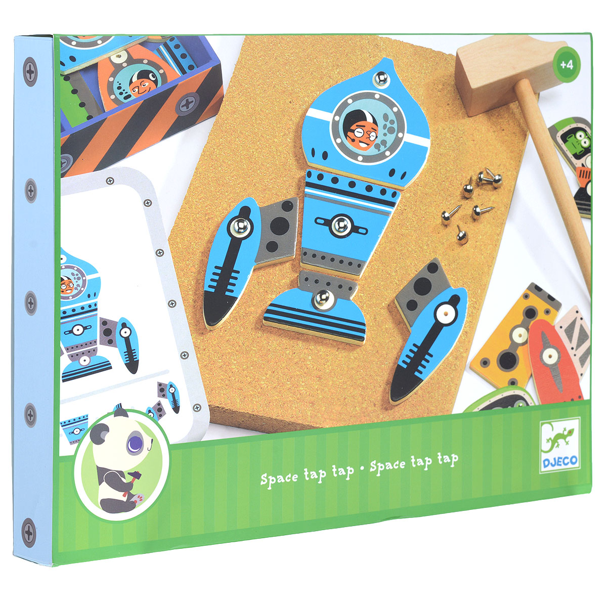 Djeco Игровой набор-конструктор Космодром06642 Djeco Игровой набор-конструктор Космодром06642Игровой набор-конструктор Djeco Космодром станет увлекательным развлечением для каждого ребенка, ведь он сможет собрать собственную ракету для полетов в космос. В набор входят основа, на которой будет собираться ракета, деревянные элементы с изображениями фрагментов 5 разных летательных аппаратов, 5 двусторонних карточек с изображениями возможных вариантов ракет, металлические гвоздики и деревянный молоток. С помощью элементов набора малыш сможет создать оригинальный космический летательный аппарат согласно изображениям на карточках или проявить творческие способности и придумать собственный вариант. В элементах конструктора имеются дырочки для гвоздиков. Выбрав нужные элементы, осторожно приколотите их к основе - и ракета готова! Гвоздики легко извлекаются из основы, и можно создавать ракеты снова и снова. Конструктор упакован в подарочную коробку. Конструкторы Djeco - увлекательная игра, в процессе которой развивается фантазия и пространственное мышление...