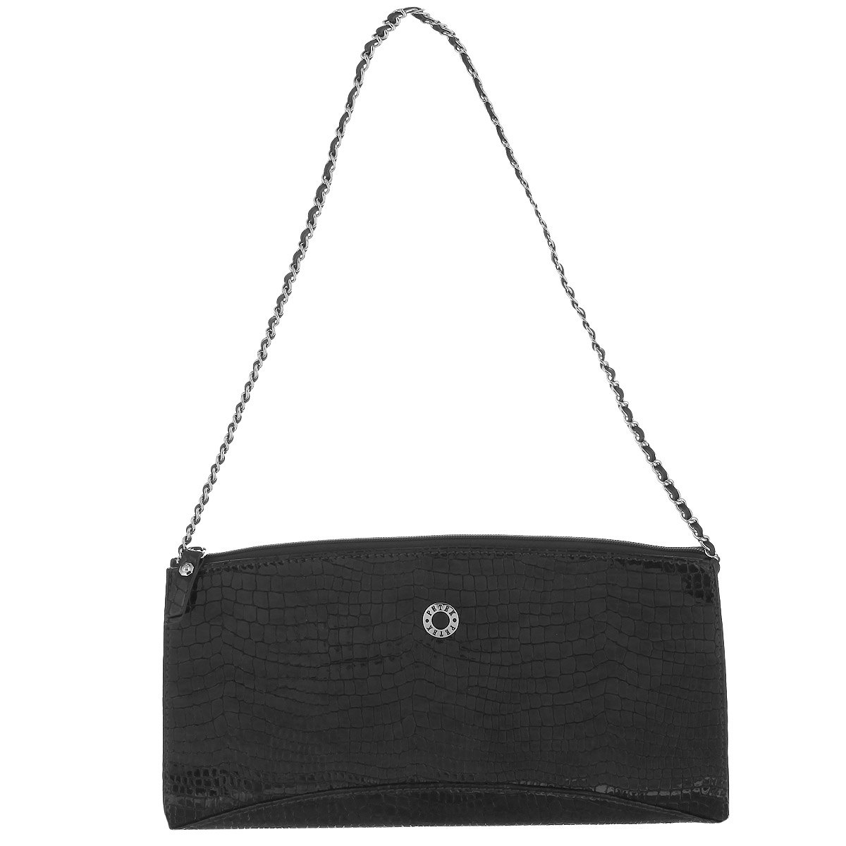 Клатч Petek4020.091.01 Black Клатч Petek4020.091.01 BlackЭлегантный клатч Petek выполнен из натуральной лакированной кожи с тиснением под рептилию. Содержит одно вместительное отделение, закрывающееся на застежку-молнию. С лицевой стороны клатч оформлен небольшой металлической пластиной с гравировкой Petek. Изделие оснащено металлической цепочкой, переплетенной кожаным ремешком. Клатч упакован в текстильный чехол с логотипом фирмы Petek 1855. Этот стильный аксессуар станет изысканным дополнением к вашему образу.