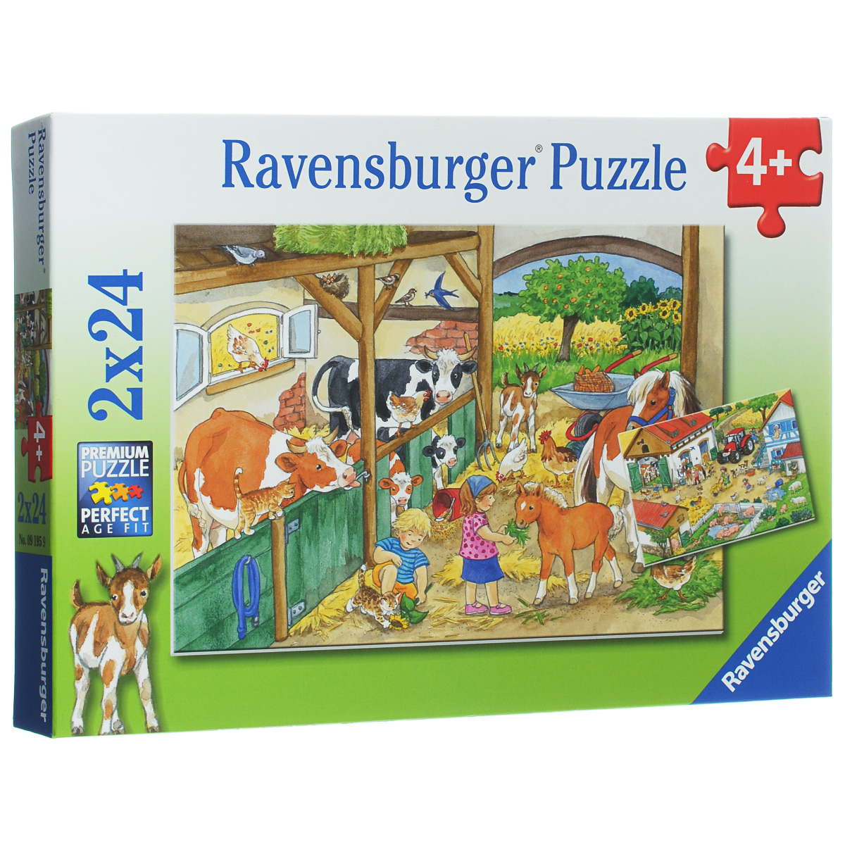 Ravensburger День на ферме. Пазл, 2 х 24 элемента09195 Ravensburger День на ферме. Пазл, 2 х 24 элемента09195Пазл Ravensburger День на ферме, несомненно, понравится вашему ребенку. Собрав пазлы, каждый из которых включает по 24 элемента, вы получите 2 замечательные картинки с изображением детишек, помогающих на ферме, и очаровательных домашних животных. Пазл изготовлен из картона высочайшего качества. Каждая деталь имеет свою форму и подходит только на свое место. Все изображения аккуратно отсканированы и напечатаны на ламинированной бумаге. В комплект также входят 2 мини-плаката. Пазлы - замечательная развивающая игра для детей. Собирание пазла развивает у ребенка мелкую моторику рук, тренирует наблюдательность, логическое мышление, знакомит с окружающим миром, с цветом и разнообразными формами, учит усидчивости и терпению, аккуратности и вниманию. Детские пазлы Ravensburger идеально подходят для малышей и позволяют им развить важные навыки, которые непременно пригодятся им во взрослой жизни.