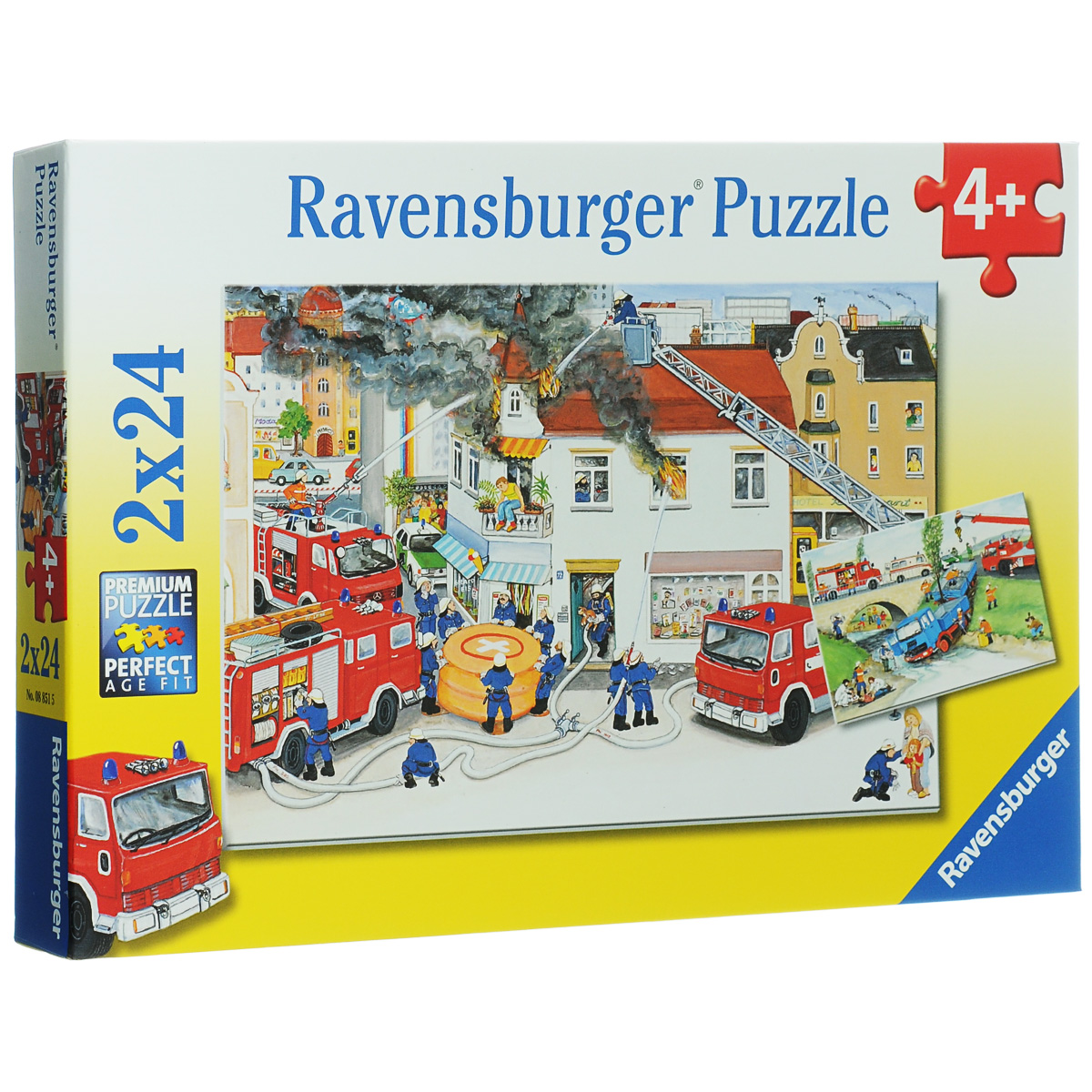 Ravensburger Пожарная бригада. Пазл, 2 х 24 элемента08851 Ravensburger Пожарная бригада. Пазл, 2 х 24 элемента08851Пазл Ravensburger Пожарная бригада, несомненно, понравится вашему ребенку. Собрав пазлы, каждый из которых включает по 24 элемента, вы получите 2 замечательные картинки с изображением бравых пожарников. Пазл изготовлен из картона высочайшего качества. Каждая деталь имеет свою форму и подходит только на свое место. Все изображения аккуратно отсканированы и напечатаны на ламинированной бумаге. В комплект также входят 2 мини-плаката. Пазлы - замечательная развивающая игра для детей. Собирание пазла развивает у ребенка мелкую моторику рук, тренирует наблюдательность, логическое мышление, знакомит с окружающим миром, с цветом и разнообразными формами, учит усидчивости и терпению, аккуратности и вниманию. Детские пазлы Ravensburger идеально подходят для малышей и позволяют им развить важные навыки, которые непременно пригодятся им во взрослой жизни.