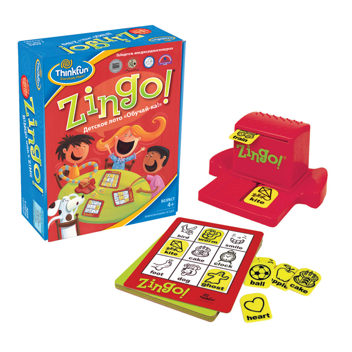 Детское лото Thinkfun Обучай-ка!7700-RU Детское лото Thinkfun Обучай-ка!7700-RUДетское развивающее лото Thinkfun Обучай-ка! позволит вам весело провести время с друзьями или в кругу семьи и разнообразит ваш досуг. Цель игры: первым закрыть изображения на карточке соответствующими фишками. В игре принимают участие от двух до шести игроков. Лото научит ребенка распознавать и соотносить слова и изображения, быстро вербализировать свои мысли, правильно писать слова, концентрировать внимание. ИгрыThinkfunразвлекают вас, в то же время, давая здоровую нагрузку мозгу. Для детей - это веселая игра, приносящая радость победы. Для взрослых - забавная разминка для мозга. Для пожилых людей - прекрасная возможность поддерживать свой ум в тонусе, одновременно общаясь с детьми.