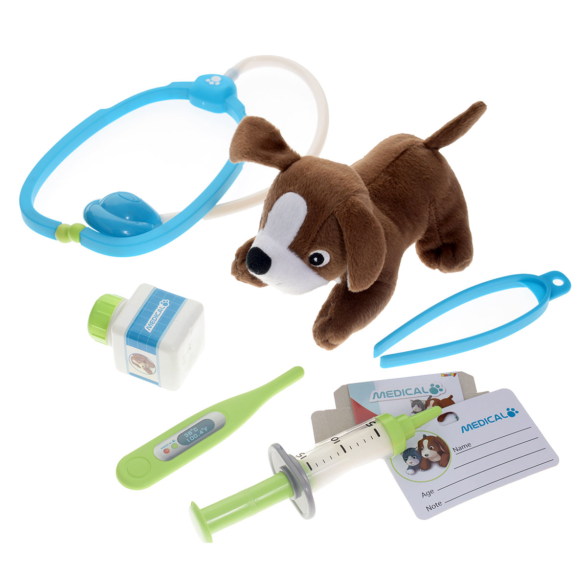 Smoby Набор доктора-ветеринара Medical, 8 предметов24657 Smoby Набор доктора-ветеринара Medical, 8 предметов24657Игровой набор Smoby Medical включает в себя полный набор необходимых аксессуаров для маленького ветеринара, которые создадут увлекательную атмосферу игры. В комплект входят: мягкая игрушка в виде собачки, стетоскоп, шприц, пинцет, градусник, бейдж врача, баночка с неоткручивающейся крышечкой и коробочка для лекарств. Все элементы набора хранятся в пластиковом кейсе с удобной ручкой, который ваш ребенок всегда сможет взять с собой на прогулку или в поездку. С этим замечательным набором ребенок сможет вылечить собачку и других игрушек и почувствовать себя квалифицированным специалистом.