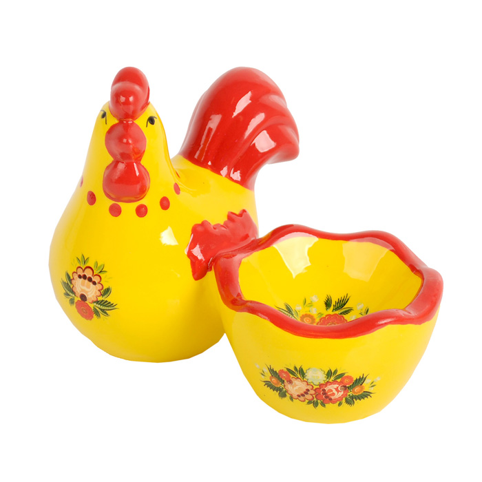 Подставка под яйцо Home Queen "Узорная курочка", цвет: желтый, красный