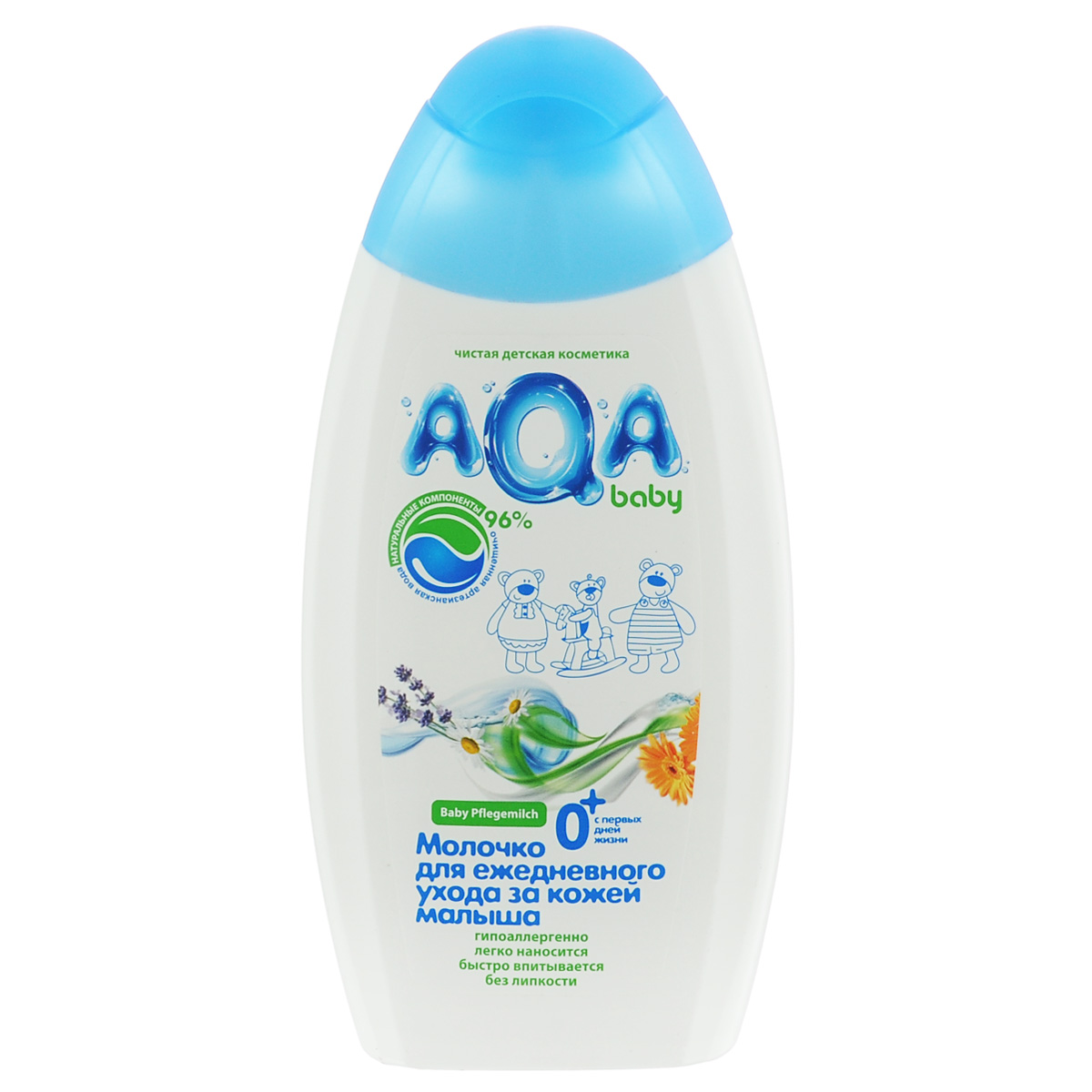 AQA baby Молочко для ежедневного ухода за кожей малыша2012201 AQA baby Молочко для ежедневного ухода за кожей малыша2012201Бархатистое молочко для новорожденных специально создано для увлажнения кожи после купания, при сухости и шелушении. Легко наносится на тело, быстро впитывается без липкости. Обогащено натуральным маслом подсолнечника, экстрактом ромашки, лаванды, календулы и бисабололом, благотворно влияющими на нежную кожу. На 96% состоит из натуральных компонентов. Гипоаллергенное. Используется с рождения.