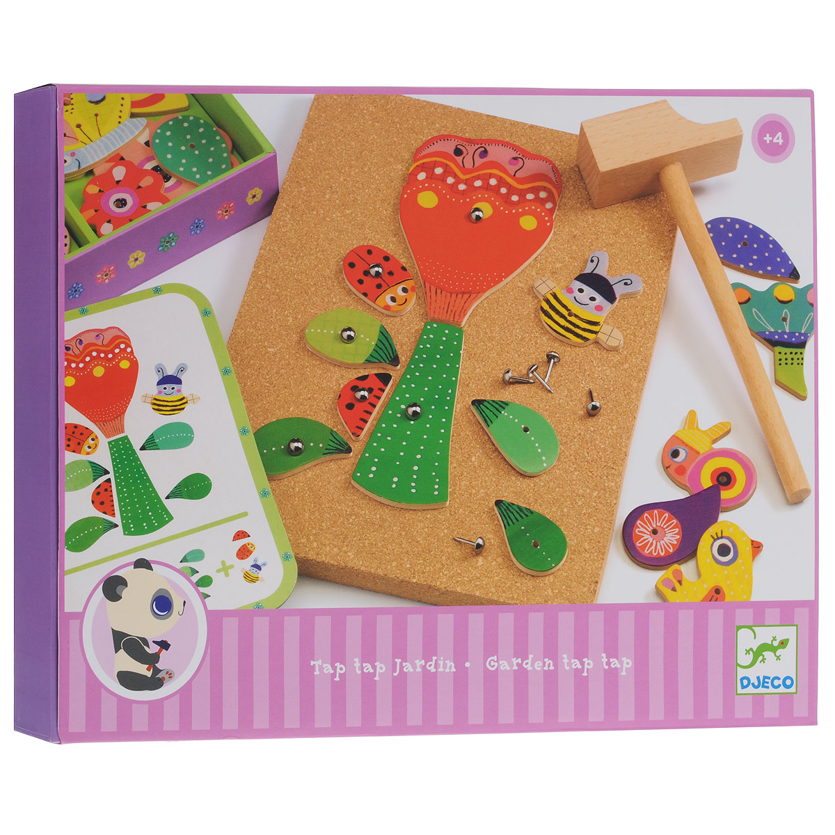Djeco Игровой набор-конструктор Сад06643 Djeco Игровой набор-конструктор Сад06643Игровой набор-конструктор Djeco Сад станет увлекательным развлечением для вашего ребенка, ведь он сможет создать прекрасный сад из цветов прямо у себя дома. В набор входят основа, на которой будут собираться цветы, деревянные элементы с изображениями фрагментов 5 разных цветов, 5 двусторонних карточек с изображениями возможных вариантов цветов, металлические гвоздики и деревянный молоток. С помощью элементов набора малыш сможет создать цветы согласно изображениям на карточках или проявить творческие способности и придумать собственный вариант. В элементах конструктора имеются дырочки для гвоздиков. Выбрав нужные элементы, осторожно приколотите их к основе - и цветок готов! Гвоздики легко извлекаются из основы, и можно создавать цветы снова и снова. Конструктор упакован в подарочную коробку. Конструкторы Djeco - увлекательная игра, в процессе которой развивается фантазия и пространственное мышление ребенка, развивается внимание и усидчивость.