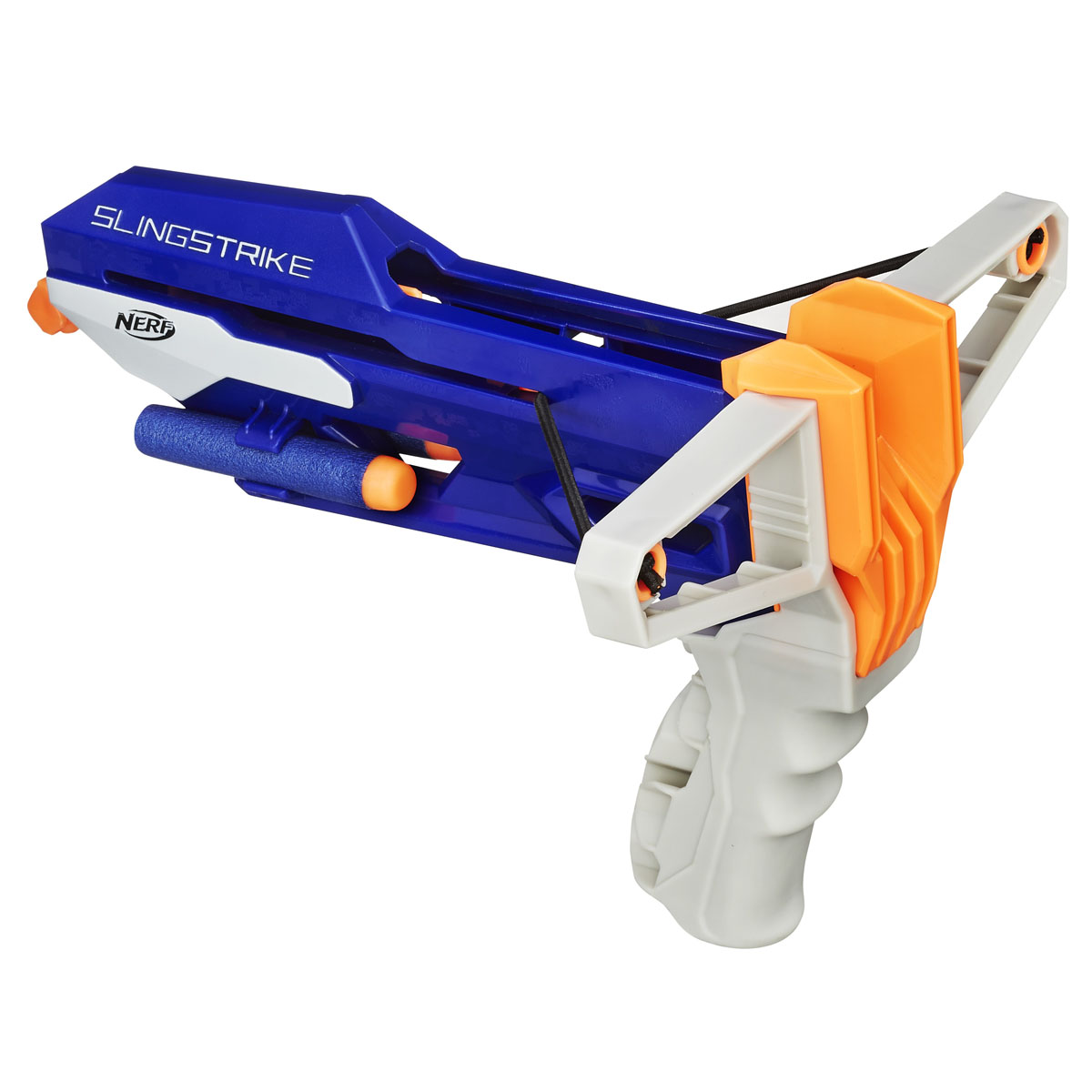 Nerf Рогатка Slingstrike, со снарядамиA9250 Nerf Рогатка Slingstrike, со снарядамиA9250Рогатка Nerf Slingstrike позволит вашему ребенку почувствовать себя во всеоружии. Набор включает в себя рогатку, 2 снаряда, и подробную инструкцию на русском языке. Рогатка выполнена из прочного безопасного пластика, а снаряды изготовлены из гибкого вспененного полимера. Рогатка оснащена надежным классическим механизмом стрельбы и стреляет на расстояние более 22 метров. Такая игрушка не только порадует малыша, но и поможет ему совершенствовать мелкую и крупную моторику, а также координацию движений. Ребенок сможет соревноваться с друзьями в меткости и скорости стрельбы, или устроить настоящее космическое сражение!