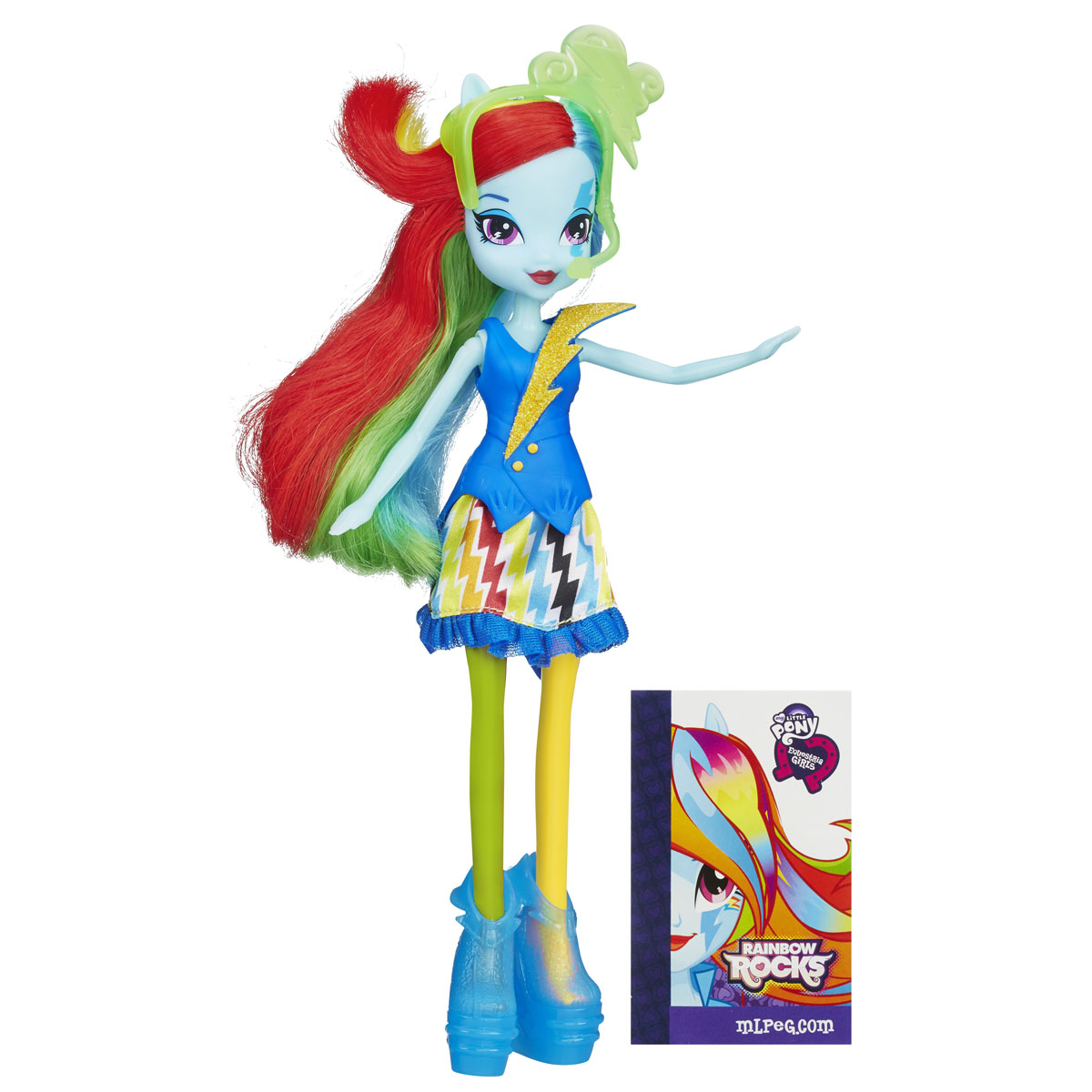 My Little Pony Кукла Rainbow Rocks Рейнбоу Дэш с рыжими волосамиB0458_A3994_Solid My Little Pony Кукла Rainbow Rocks Рейнбоу Дэш с рыжими волосамиB0458_A3994_SolidКуклы пони-девочки из мультфильма Equestria Girl (Девочки из Эквестрии) - это удивительные и очаровательные куклы, которых так давно ждали ценители маленьких пони. В серии Rainbow Rocks все куклы - звезды рок-группы, они очень стильно одеты и шикарно выглядят. Каждая кукла - яркая индивидуальность! Кукла My Little Pony Rainbow Rocks: Рейнбоу Дэш в точности повторяет внешний вид героини из мультфильма. Кукла выполнена в виде девочки-пони Рейнбоу Дэш. Ее эффектный образ создан специально для выступления на рок-концерте. Длинные волосы Рэйнбоу окрашены во все цвета радуги. Куколка одета в синее платье с пышной юбкой, оформленное блестками, на ногах у нее - прозрачные полусапожки, а голова украшена тиарой с микрофоном и наушниками. Голова, руки и ноги куклы подвижны, благодаря чему ей можно придавать различные позы. Игры с куклой способствуют эмоциональному развитию ребенка, а также помогают формировать воображение и художественный вкус. Малышка проведет...