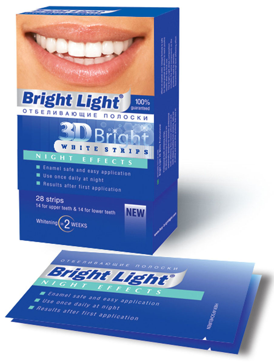 Отбеливающие полоски для зубов Bright Light 3D Bright Night EffectsNight -2 Отбеливающие полоски для зубов Bright Light 3D Bright Night EffectsNight -2Характеристики: Комплектация: 28 шт. Размер упаковки: 7,5 см x 13 см x 2,5 см. Производитель: Китай. Товар сертифицирован.
