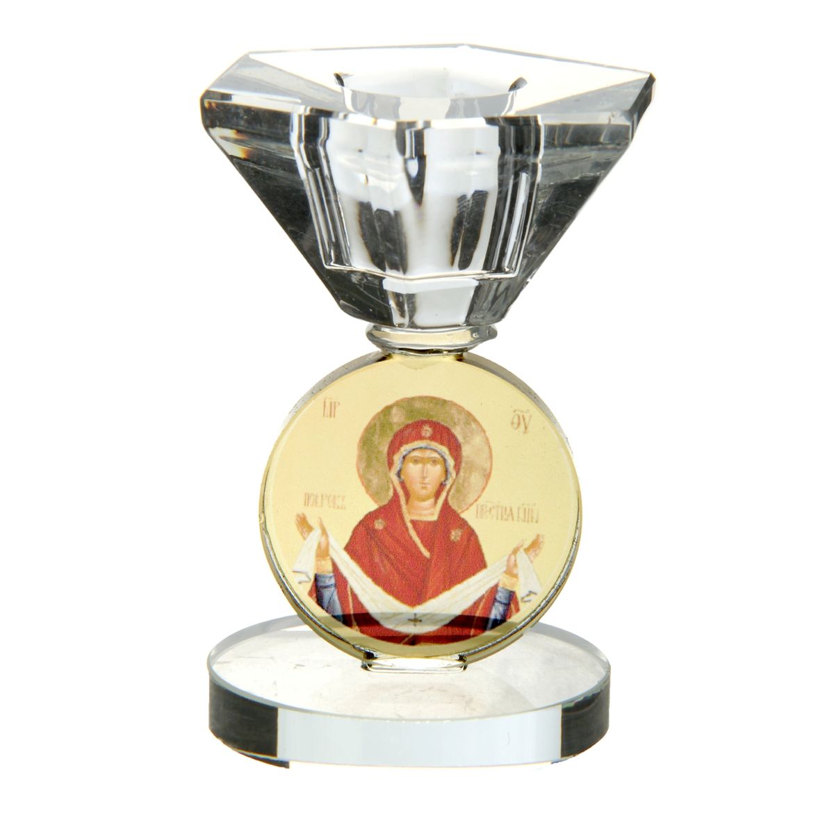 Подсвечник Sima-land Покров Пресвятой Богородицы122688 Подсвечник Sima-land Покров Пресвятой Богородицы122688Подсвечник Sima-land Покров Пресвятой Богородицы изготовлен из стекла. Изделие оснащено многогранной поверхностью и декорировано изображением Пресвятой Богородицы. Подсвечник предназначен для небольшой узкой свечки. Такой подсвечник привнесет в ваш дом согласие и мир и будет прекрасным подарком, оберегающим близких вам людей. Диаметр отверстия для свечи: 2 см.