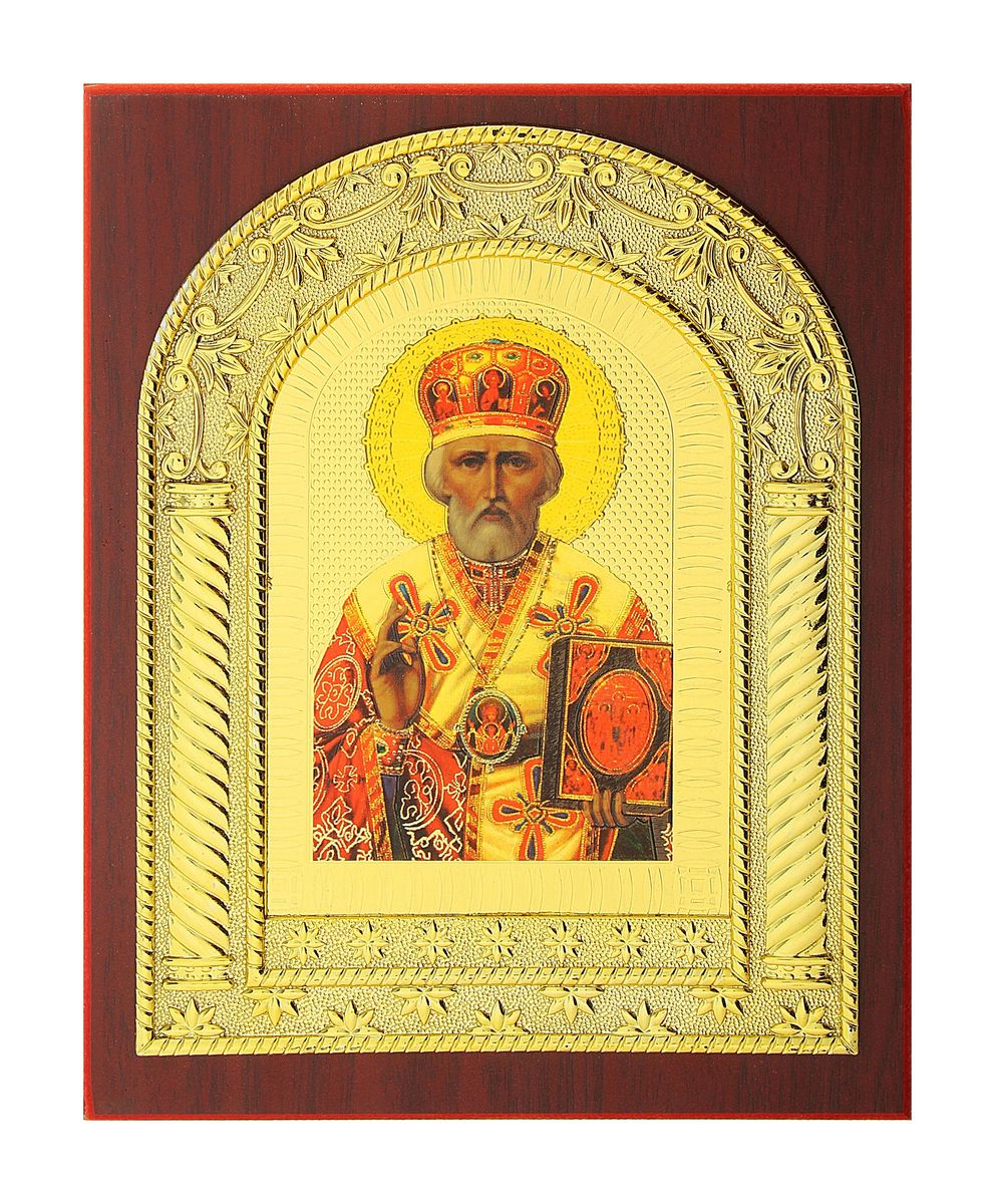 Икона Николай Чудотворец, 19 х 23,5 см137845 Икона Николай Чудотворец, 19 х 23,5 см137845Икона Николай Чудотворец состоит из деревянной рамы, в которую вставлена пластиковая основа с изображением православной иконы. С задней стороны имеется ножка для удобного размещения на плоской горизонтальной поверхности. Изображенный образ полностью соответствует канонам Русской Православной Церкви. Такая икона привнесет в ваш дом согласие и мир и будет прекрасным подарком, оберегающим близких вам людей.