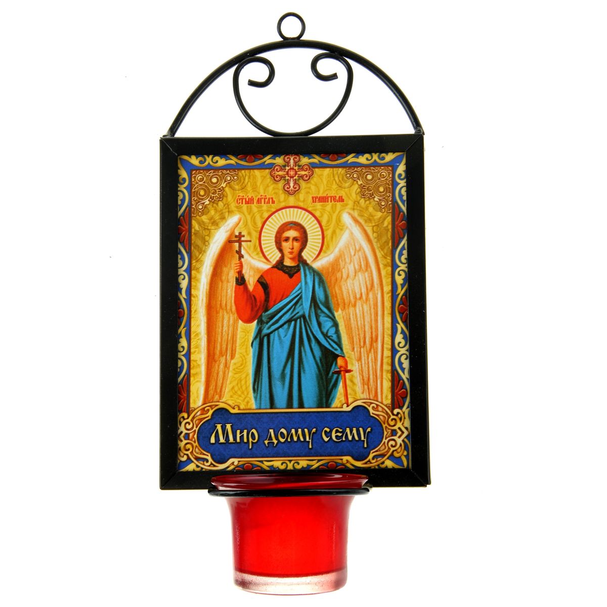 Икона Ангел Хранитель, с лампадой, 12 х 22 см190261 Икона Ангел Хранитель, с лампадой, 12 х 22 см190261Икона Ангел Хранитель выполнена из керамики в металлической рамке. Внизу рамки имеется отверстие для лампады, входящей в комплект. Изделие имеет петельку, благодаря которой икону удобно вешать на стену. Изображенный образ полностью соответствует канонам Русской Православной Церкви. Такая икона будет прекрасным подарком с духовной составляющей.