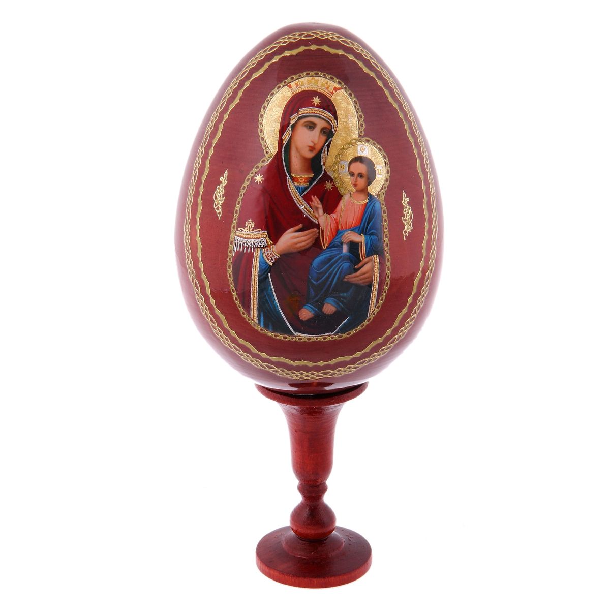 Яйцо декоративное Sima-land Иверская, на подставке, высота 21 см695309 Яйцо декоративное Sima-land Иверская, на подставке, высота 21 см695309Декоративное яйцо Sima-land Иверская изготовлено из дерева с лаковым покрытием. Яйцо оформлено изображением иконы Божьей Матери Иверская и золотыми узорами. Изделие располагается на деревянной подставке. Декоративное яйцо Sima-land Иверская принесет в ваш дом ощущение торжества, душевного уюта и станет идеальным подарком на Пасху. Диаметр яйца: 9,5 см. Высота яйца: 13,5 см. Размер подставки: 4 см х 4 см х 7,5 см.