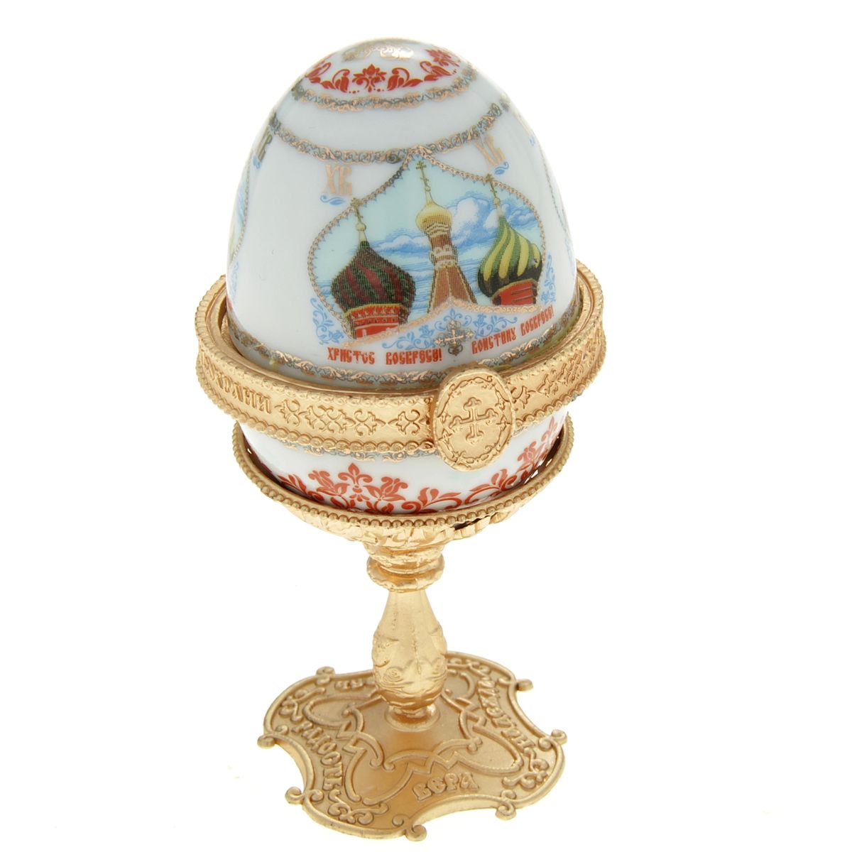 Яйцо-шкатулка Sima-land Купола, на подставке, высота 10 см890097 Яйцо-шкатулка Sima-land Купола, на подставке, высота 10 см890097Яйцо-шкатулка Sima-land Купола представляет собой изделие, изготовленное из белоснежной прочной керамики и оформленное красочным изображением куполов храмов. Изделие располагается на изящной металлической подставке, которая придает ему ещё больше изысканности и благородства. Яйцо-шкатулка Sima-land Купола порадует своим великолепием и функциональными особенностями. Это не только символичный, но и очень полезный подарок на светлый праздник Пасхи. Диаметр яйца-шкатулки: 4,5 см. Высота яйца-шкатулки: 6,5 см. Размер подставки: 4 см х 4 см х 5 см.