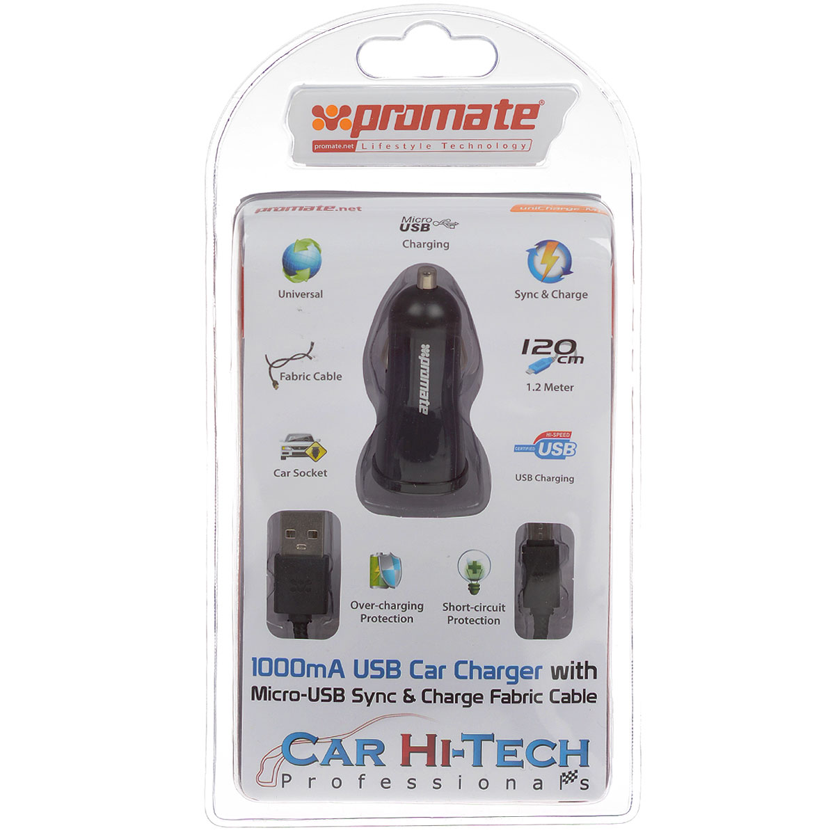 Устройство зарядное Promate uniCharge-M1, с кабелем00007504 Устройство зарядное Promate uniCharge-M1, с кабелем00007504Promate uniCharge-M1 представляет собой комплект из зарядного устройства с 1А USB портом и кабеля с разъемом USB и Micro-USB на противоположных концах. Оплетка кабеля выполнена из ткани и обладает повышенной термостойкостью и износостойкостью. Promate uniCharge-M1 является универсальным зарядным устройством для всех USB заряжаемых устройств с портом Micro-USB в вашем автомобиле. Сила тока: 1000 мА. Длина кабеля: 1,2 м.