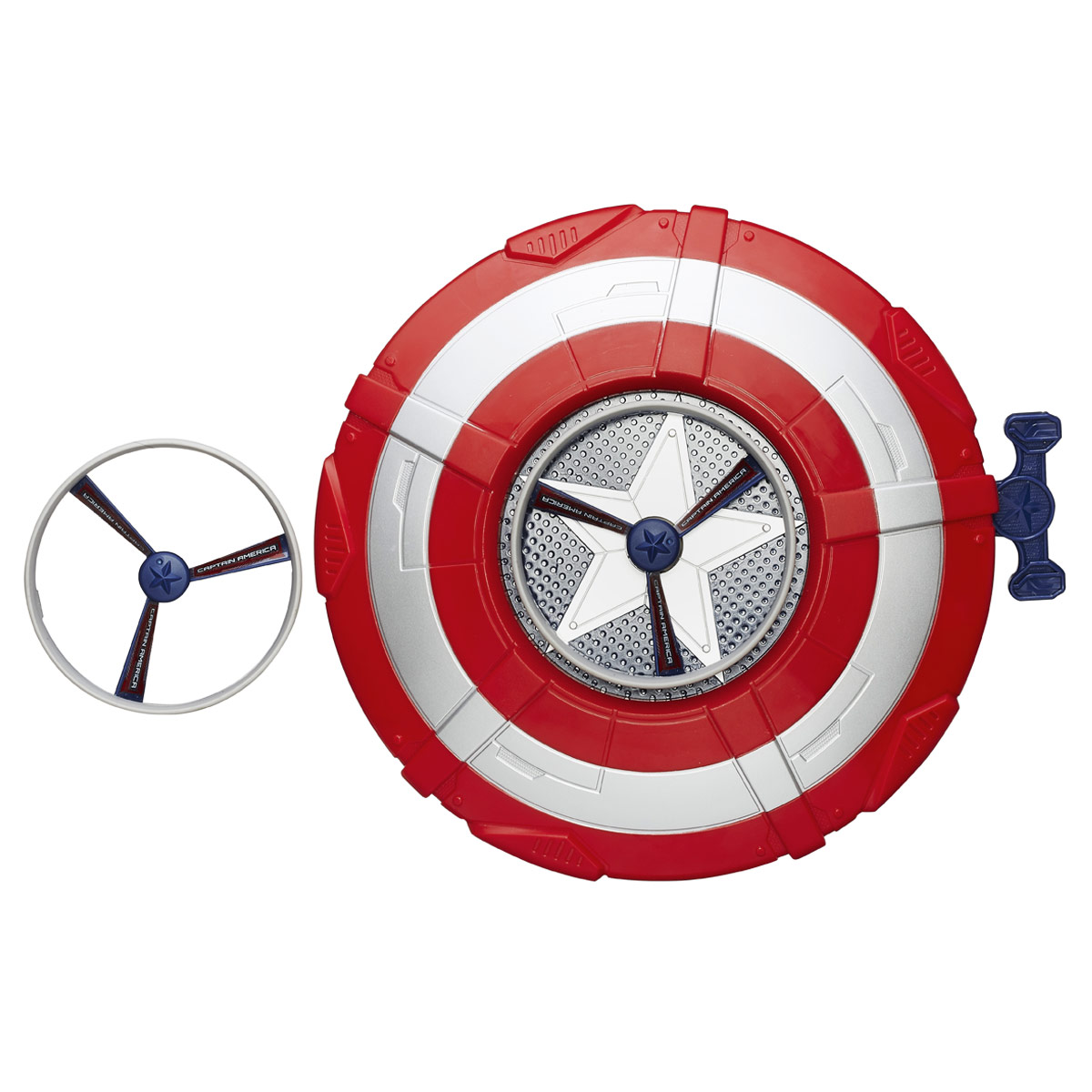 Avengers Боевой щит Первого МстителяB5781EU4 Avengers Боевой щит Первого МстителяB5781EU4У вашего ребенка намечается детский утренник, бал-маскарад или карнавал? Боевой щит Первого Мстителя внесет нотку задора и веселья в праздник и станет завершающим штрихом в создании оригинального образа. В комплект входит щит Капитана Америки из легкого пластика, 2 вертушки и наклейки для их оформления. Щит оснащен пусковой установкой - поместите вертушку в его центре, потяните за шнур, и она сорвется с места и взлетит на высоту до 1 метра. Капитан Америка - альтер эго Стива Роджерса, болезненного юноши, который был усилен экспериментальной сывороткой до максимума физической формы, доступной человеку, дабы помочь военным операциям США. Капитан Америка одет в костюм, раскрашенный на мотив американского флага, и вооружён неразрушимым щитом, который можно использовать в качестве оружия. Перевоплотись в своего любимого супергероя с этим комплектом!
