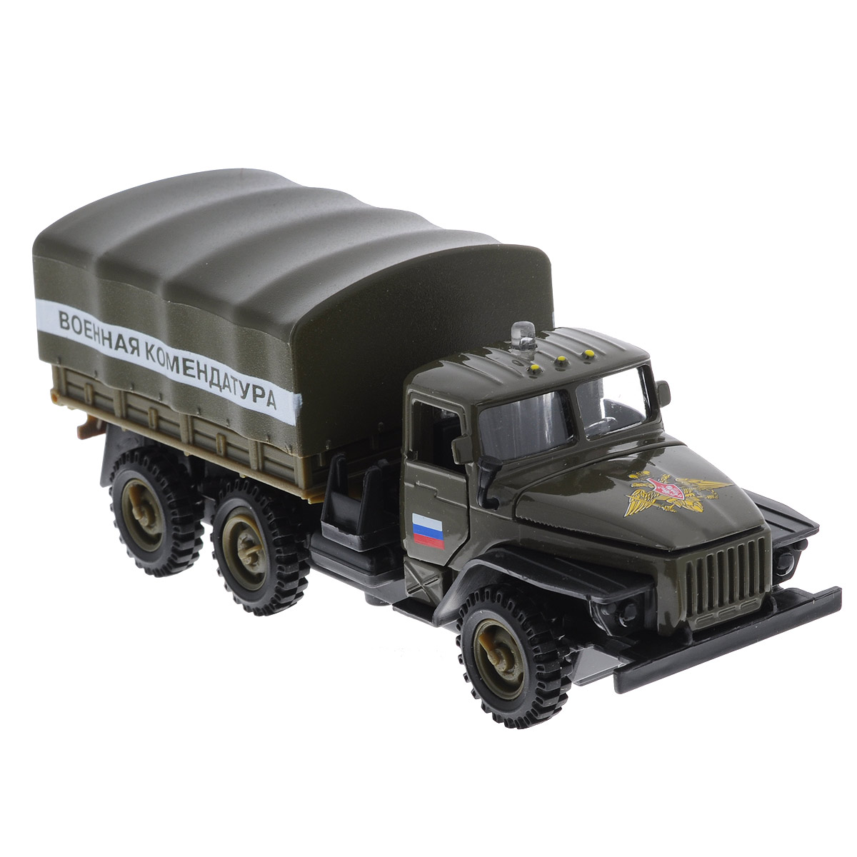ТехноПарк Машинка инерционная Урал Военная комендатураCT-1054WB-1 ТехноПарк Машинка инерционная Урал Военная комендатураCT-1054WB-1Машинка ТехноПарк Урал: Военная комендатура, выполненная из пластика и металла, станет любимой игрушкой вашего малыша. Игрушка представляет собой модель старого милицейского автомобиля. Дверцы кабины водителя и капот открываются, а кузов поднимается. При нажатии на кнопку на крыше машины, в кабине водителя замигают огоньки, и прозвучат команды диспетчера. Игрушка оснащена инерционным ходом. Машинку необходимо отвести назад, затем отпустить - и она быстро поедет вперед. Прорезиненные колеса обеспечивают надежное сцепление с любой поверхностью пола. Ваш ребенок будет часами играть с этой машинкой, придумывая различные истории. Порадуйте его таким замечательным подарком! Машинка работает от батареек (товар комплектуется демонстрационными).