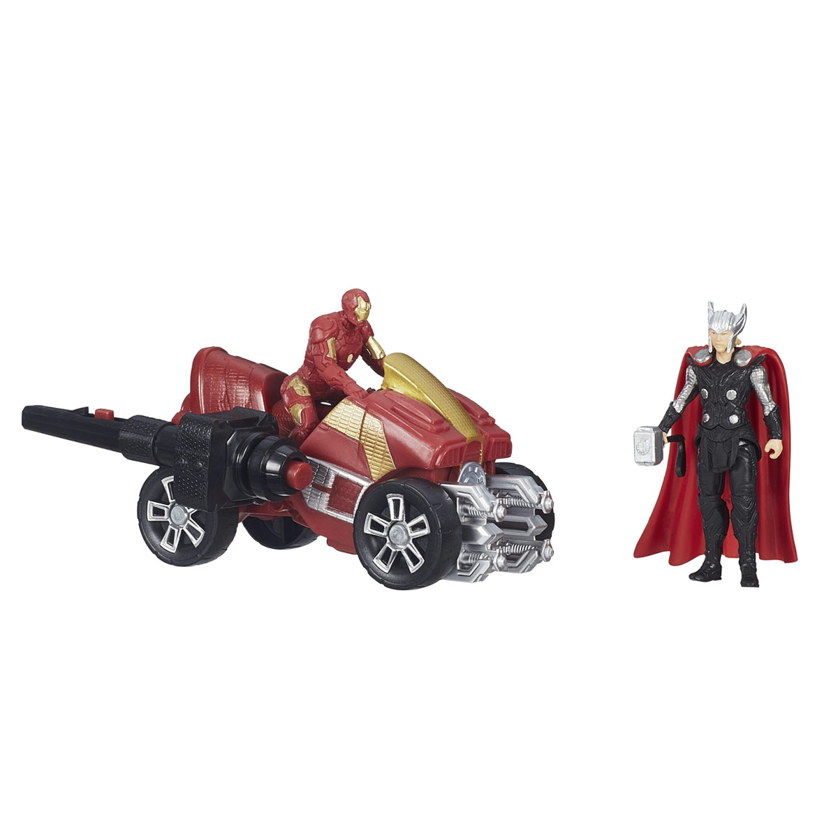Игровой набор Avengers Thor & Iron ManB5769EU4_B1501 Игровой набор Avengers Thor & Iron ManB5769EU4_B1501Игровой набор Avengers Thor & Iron Man непременно привлечет внимание вашего ребенка и не позволит ему скучать. Набор включает в себя две фигурки супергероев - Тора и Железного Человека, а также квадроцикл для Железного Человека и ключ зажигания. Фигурки выполнены из прочного безопасного пластика. Они в точности повторяют внешний вид героев фильма. Голова, руки и ноги фигурки Тора подвижны, что позволяет придавать ей различные позы и открывает малышу неограниченный простор для игр. При помощи оригинального пускового ключа, вы сможете запустить квадроцикл - вставьте его в специальное углубление, нажмите на кнопку, и квадроцикл быстро поедет вперед. Фигурки отличаются высоким качеством исполнения и детализации. Такой набор обязательно понравится вашему малышу, и он проведет множество счастливых мгновений, играя с ним и придумывая различные истории.