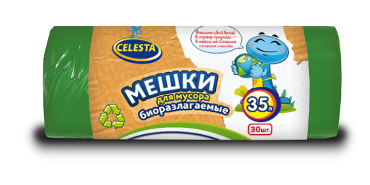 Мешки для мусора Celesta, биоразлагаемые, цвет: зеленый, 35 л, 30 шт2562 Мешки для мусора Celesta, биоразлагаемые, цвет: зеленый, 35 л, 30 шт2562Мешки для мусора Celesta применяются для хранения и транспортировки бытовых мусорных и продуктовых отходов. После использования мешок разлагается в естественных условиях в течение 2-х лет. Продукты разложения абсолютно безопасны для природы и человека. Мешки быстро и просто отрываются по линии перфорации. Материал: полиэтилен. Объем: 35 л. Количество мешков: 30 шт.
