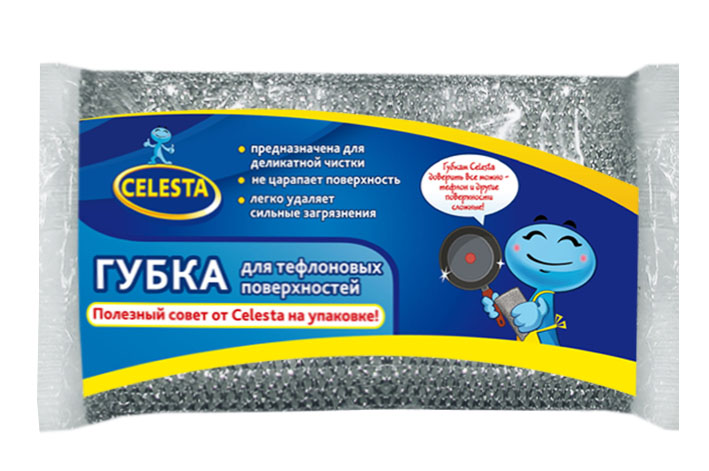 Губка для тефлоновых поверхностей Celesta, цвет: серебристый2102 Губка для тефлоновых поверхностей Celesta, цвет: серебристый2102Губка Celesta идеально подходит для мытья посуды с тефлоновым покрытием и других деликатных поверхностей. Отмывает посуду от сильных загрязнений. Может использоваться для чистки сантехники, кафеля, керамики, стекла и посуды из нержавеющей стали. Размер губки: 13 см х 9 см х 2 см.