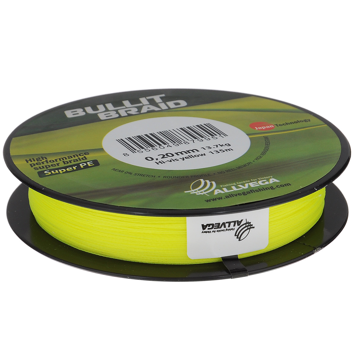 Леска плетеная Allvega Bullit Braid, цвет: ярко-желтый, 135 м, 0,2 мм, 13,7 кг21454 Леска плетеная Allvega Bullit Braid, цвет: ярко-желтый, 135 м, 0,2 мм, 13,7 кг21454Леска Allvega Bullit Braid разработана с учетом новейших японских технологий в сфере строения волокон. Благодаря микроволокнам полиэтилена (Super PE) леска имеет очень плотное плетение, не впитывает воду, имеет гладкую круглую поверхность и одинаковое сечение по всей длине.