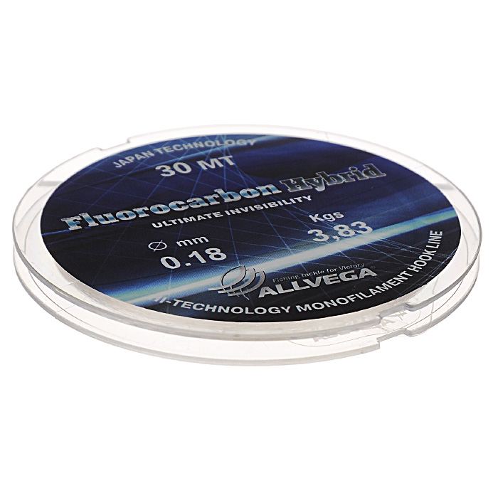 Леска Allvega Fluorocarbon Hybrid, цвет: прозрачный, 30 м, 0,18 мм, 3,83 кг36176 Леска Allvega Fluorocarbon Hybrid, цвет: прозрачный, 30 м, 0,18 мм, 3,83 кг36176Прозрачная леска Allvega Fluorocarbon Hybrid, состоящая из 65 % флюрокарбона. Флюрокарбоновое покрытие позволяет максимально повысить характеристики, при этом цена лески остается относительно низкой.