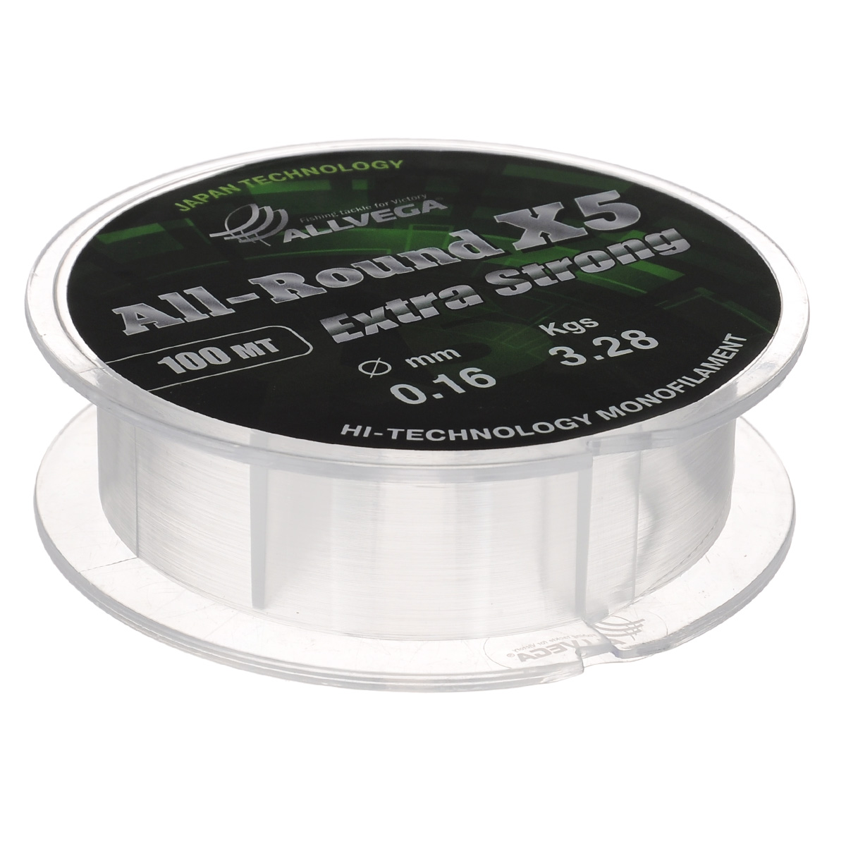 Леска Allvega All-Round X5, цвет: прозрачный, 100 м, 0,16 мм, 3,28 кг39962 Леска Allvega All-Round X5, цвет: прозрачный, 100 м, 0,16 мм, 3,28 кг39962Универсальная прозрачная леска Allvega All-Round X5, изготовленная из японского сырья. Обладает высокими разрывными и износостойкими характеристиками. Применяется в летних поплавочных оснастках. Зимой отлично подойдет для ловли на мормышку и для оснащения зимних поплавочных удочек.