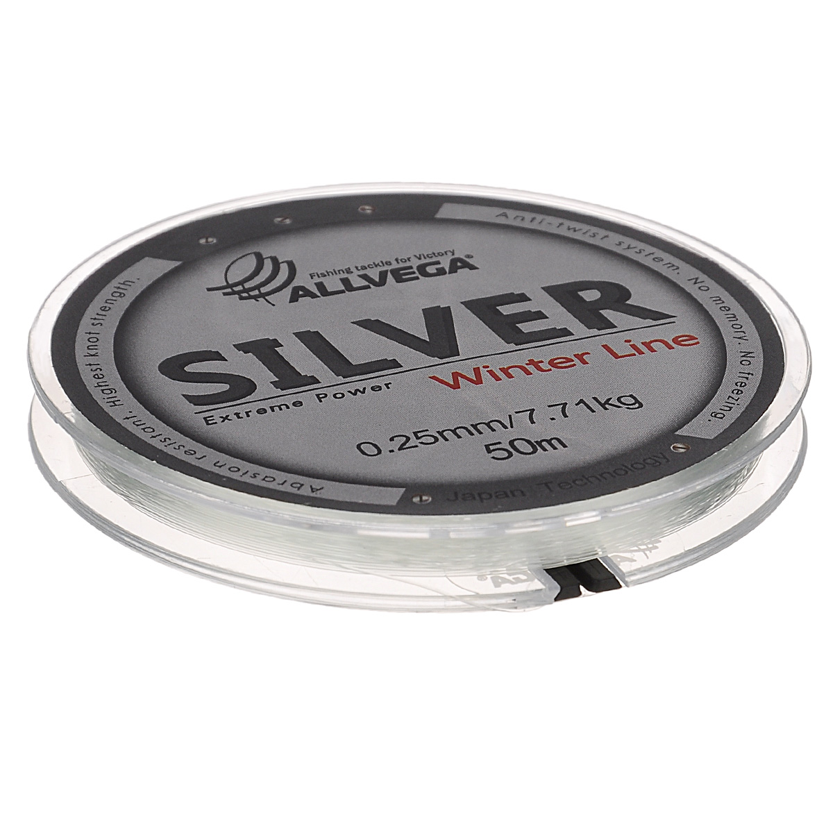 Леска Allvega Silver, цвет: серебристый, 50 м, 0,25 мм, 7,71 кг51533 Леска Allvega Silver, цвет: серебристый, 50 м, 0,25 мм, 7,71 кг51533Специальная зимняя леска Allvega Silver предназначена для использования во время низких температур. Имеет светло-серый, серебристый оттенок. Высокопрочная. Отсутствие механической памяти позволяет с успехом использовать ее для ловли на мормышку.
