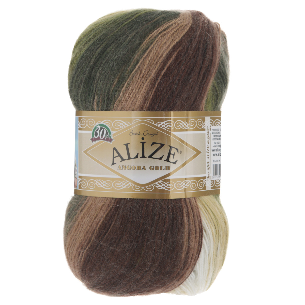 Пряжа для вязания Alize Angora Gold Batik, цвет: белый, оливковый, коричневый (1893), 550 м, 100 г, 5 шт364112_1893 Пряжа для вязания Alize Angora Gold Batik, цвет: белый, оливковый, коричневый (1893), 550 м, 100 г, 5 шт364112_1893Пряжа для вязания Alize Angora Gold Batik изготовлена из акрила, мохера и шерсти, что способствует прекрасному тепловому обмену, легкости и комфорту. Меланжевая ниточка тонкая, пушистая. Из данной пряжи получаются вещи, которые не требуют ни украшений, ни дополнений. Пряжа допускает самую простую и примитивную вязку, но при этом смотрится необычно благодаря своей цветовой палитре. В ее состав входит акрил, что позволяет стирать ваши изделия в стиральной машине (на деликатной стирке) и они не потеряют свою первоначальную форму. Классическая зимняя пряжа секционного крашения для вязания теплых пушистых вещей. Пряжа отлично подходит для вязания свитеров, жилетов, шарфов, шапок, шалей и пр. Рекомендуется ручная стирка. Рекомендованные спицы № 3-6, крючок № 2-4. С такой пряжей для ручного вязания вы сможете связать своими руками необычные и красивые вещи. Состав: 80% акрил, 10% шерсть, 10% мохер.