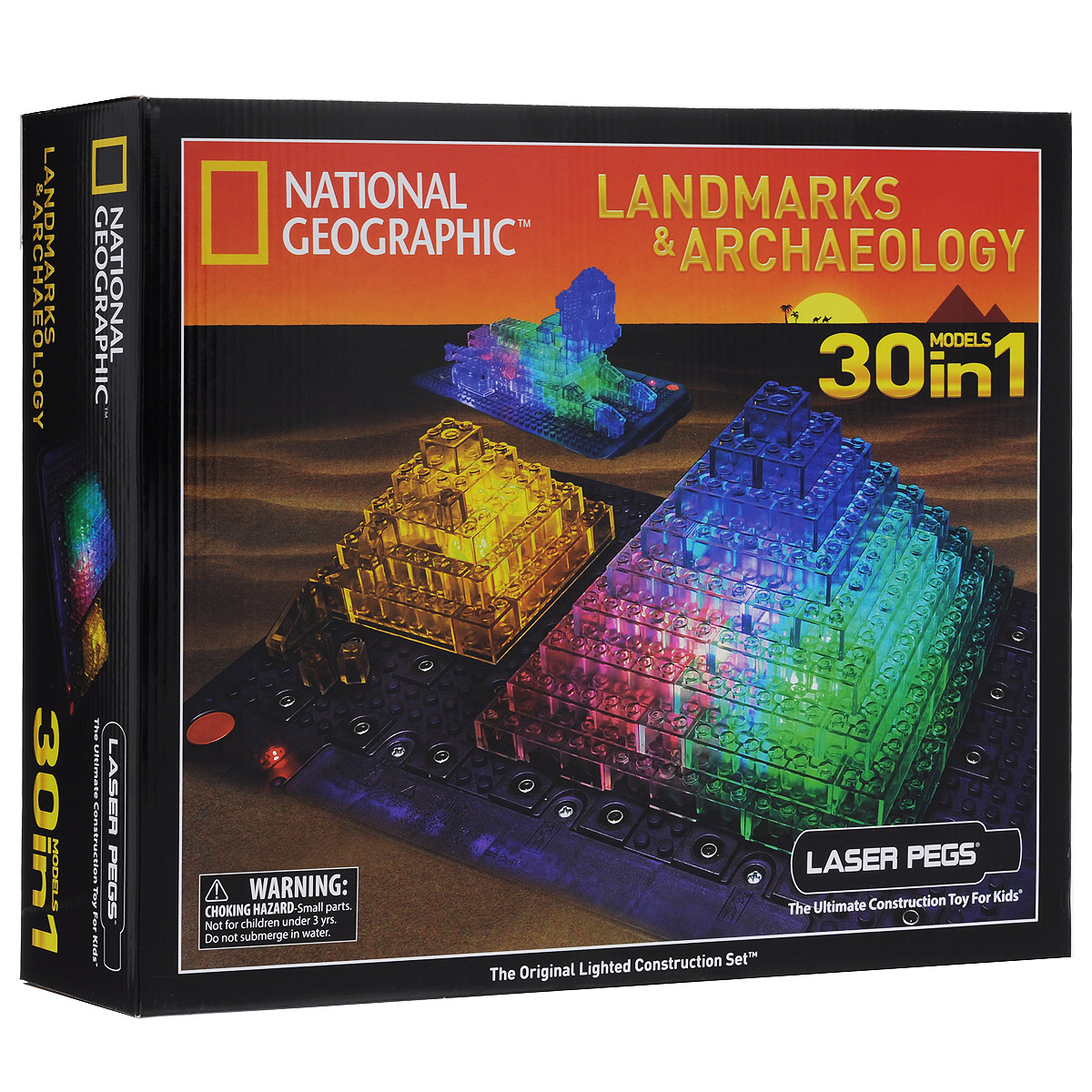 Laser Pegs Конструктор Археология 30 в 1NG500 Laser Pegs Конструктор Археология 30 в 1NG500Яркий конструктор Laser Pegs Археология непременно понравится вашему малышу и не позволит ему скучать. С помощью такого конструктора малыш сможет собрать 30 моделей знаменитых архитектурных сооружений, руководствуясь инструкцией или полагаясь на свою фантазию. Конструктор выполнен из прочного пластика и включает в себя 244 прозрачных элемента конструктора, 32 элемента со светодиодами, световую 3D-панель и подробную инструкцию на русском языке. Световая панель закрепляется на удобном контейнере для хранения деталей конструктора. Набор совместим с другими конструкторами Laser Pegs. Ребенок сможет часами играть с этим конструктором, придумывая разные истории и комбинируя детали. Из элементов разных форм и размеров, а также деталей со встроенными светодиодами ребенок создаст фигурки монументов и памятников. При выключенном свете модели из этого конструктора выглядит особенно эффектно, фигурку можно использовать как ночник! Игры с конструкторами помогут ребенку...