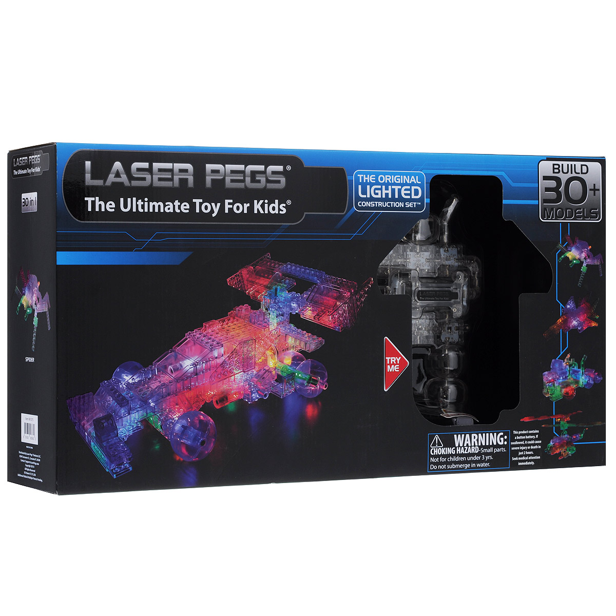 Laser Pegs Конструктор Болид 30 в 11000 Laser Pegs Конструктор Болид 30 в 11000Яркий конструктор Laser Pegs Болид непременно понравится вашему малышу и не позволит ему скучать. С помощью такого конструктора малыш сможет собрать 57 моделей самолетов, автомобилей, космических шаттлов, насекомых и даже динозавров, руководствуясь инструкцией или полагаясь на свою фантазию. Конструктор выполнен из прочного пластика и включает в себя 159 прозрачных элементов конструктора, 38 элементов со светодиодами, треугольную базу питания, провод и подробную инструкцию на русском языке. Набор совместим с другими конструкторами Laser Pegs. Ребенок сможет часами играть с этим конструктором, придумывая разные истории и комбинируя детали. Из элементов разных форм и размеров, а также деталей со встроенными светодиодами ребенок создаст оригинальные красочные фигурки. При выключенном свете модели из этого конструктора выглядит особенно эффектно, фигурку можно использовать как ночник! Игры с конструкторами помогут ребенку развить воображение, внимательность,...