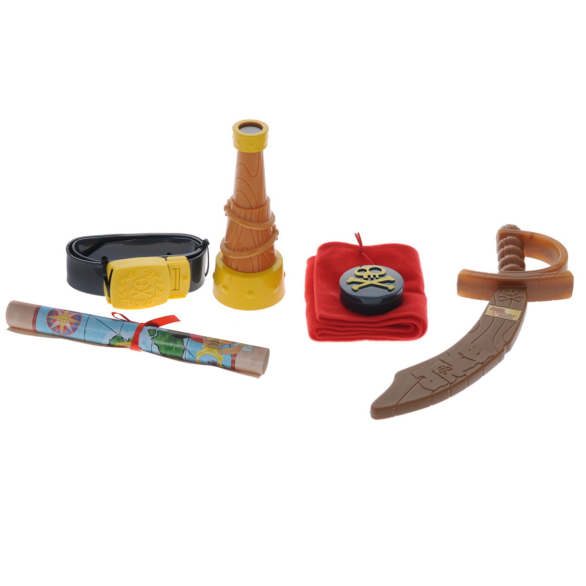 Jake&Neverland Pirates Игровой набор пирата260153 Jake&Neverland Pirates Игровой набор пирата260153Игровой набор Jake&Neverland Pirates позволит вашему ребенку перевоплотиться в настоящего пирата Джейка. Набор выполнен из безопасных материалов и включает пластиковые саблю, подзорную трубу, компас и пояс пирата, а также текстильную бандану и настоящую карту сокровищ! Элементы набора упакованы в картонный сундук с имитацией пластикового замка. С обеих сторон сундук дополнен текстильными ручками. Благодаря этому набору малыш ощутит себя настоящим корсаром!