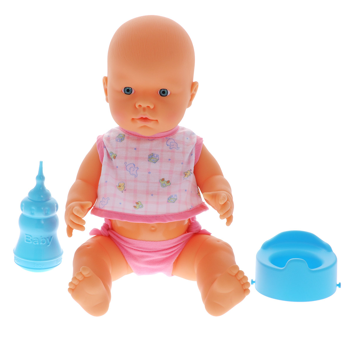 Falca Пупс Baby Pipi цвет розовый белый голубой39525/39007_роз_син_горшок Falca Пупс Baby Pipi цвет розовый белый голубой39525/39007_роз_син_горшокКукла-пупс Falca Baby Pipi порадует вашу малышку и доставит ей много удовольствия от часов, посвященных игре с ней. Кукла выглядит как настоящий малыш. Пупс одет в майку на липучке и трусики. В набор также входят бутылочка для кормления и горшок. Кукла не только пьет водичку из бутылочки, но и писает в горшок, чем еще более похожа на настоящего ребенка. После кормления и туалета пупса можно искупать. Игра с куклой разовьет в вашей малышке чувство ответственности и заботы. Порадуйте свою принцессу таким великолепным подарком!