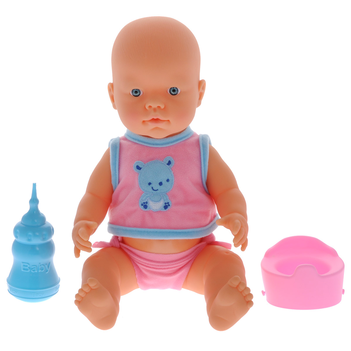 Кукла-пупс Falca Baby Pipi, с аксессуарами, цвет: голубой, розовый, 40 см39525/39007_роз_роз_горшок Кукла-пупс Falca Baby Pipi, с аксессуарами, цвет: голубой, розовый, 40 см39525/39007_роз_роз_горшокКукла-пупс Falca Baby Pipi порадует вашу малышку и доставит ей много удовольствия от часов, посвященных игре с ней. Кукла выглядит как настоящий малыш. Пупс одет в майку на липучке и трусики. В набор также входят бутылочка для кормления и горшок. Кукла не только пьет водичку из бутылочки, но и писает в горшок, чем еще более похожа на настоящего ребенка. После кормления и туалета пупса можно искупать. Игра с куклой разовьет в вашей малышке чувство ответственности и заботы. Порадуйте свою принцессу таким великолепным подарком!