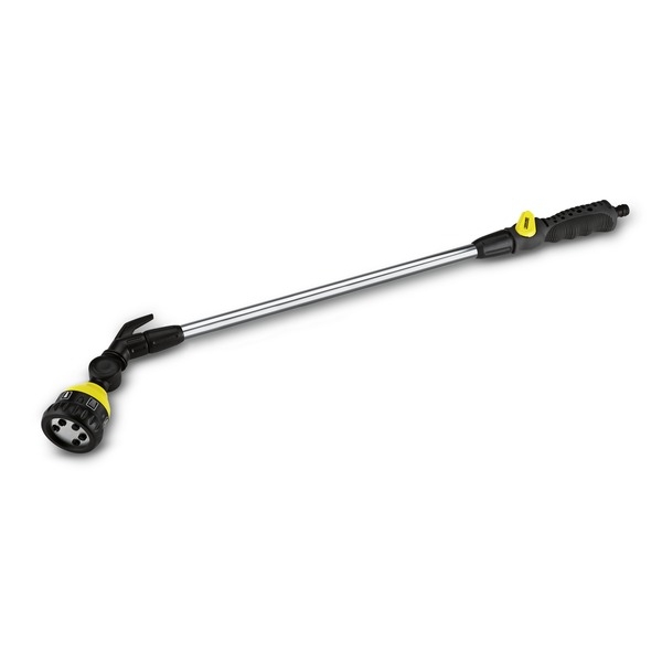 Штанга для полива Karcher Plus, 6 типов струи. 2.645-158.02.645-158.0 Штанга для полива Karcher Plus, 6 типов струи. 2.645-158.02.645-158.0Штанга для полива Karcher Plus имеет 6 режимов подачи воды и поворотную головку. Предназначена для полива и орошения растений на садовом участке и в огороде. Идеально подходит для полива в труднодоступных местах. С ее помощью удобно поливать подвешенные в горшках цветы, клумбы и растения под корень на грядке, а также мыть дорожки и мебель на даче. Не нужно наклоняться, чтобы точно и аккуратно полить отдельные растения на грядке или полить почву у корней, не намочив листья и цветы. Можно использовать как садовый душ. Удобная кнопка включения дает возможность управлять одной рукой. Переключение нужного типа струи можно осуществлять, не отключая подачу воды. Угол вращения распылительной головки (180°) позволяет поливать в разных направлениях. Имеет удобную, не скользящую рукоятку.
