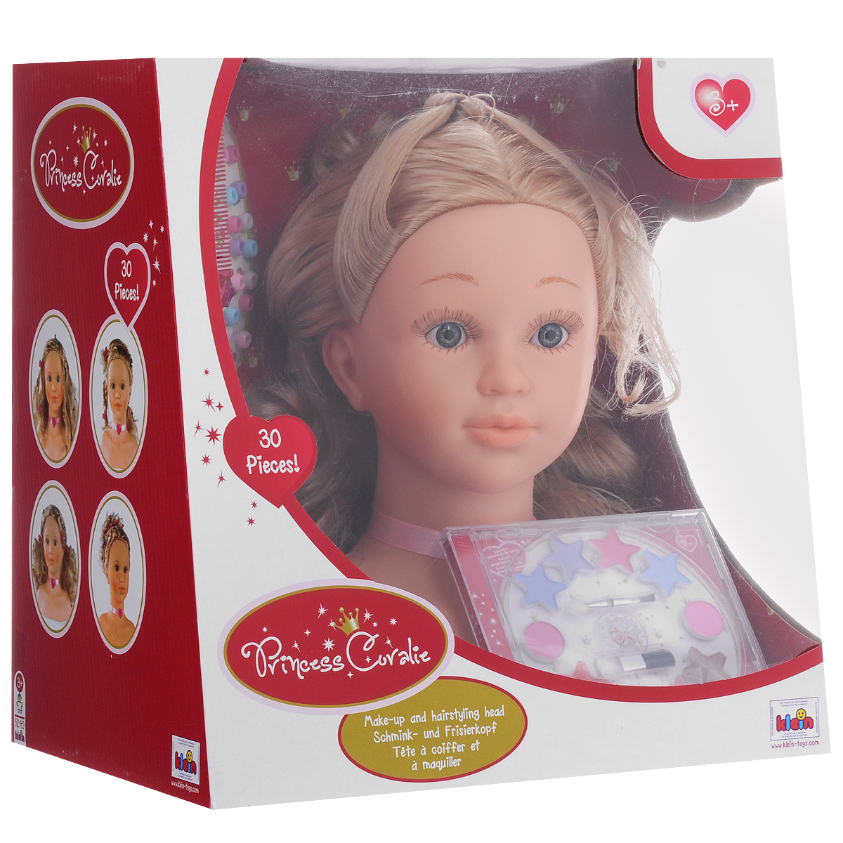 Игровой набор Klein Princess Coralie. Модель для макияжа и причесок, 30 предметов5240 Игровой набор Klein Princess Coralie. Модель для макияжа и причесок, 30 предметов5240Игровой набор Klein Princess Coralie. Модель для макияжа и причесок непременно понравится вашей малышке! Набор включает торс куклы с длинными светлыми волосами, расческу, гребешок, 2 заколки-зажима, 7 крабиков, заплетенную в косичку прядь волос голубого цвета, 14 маленьких заколочек, специальную насадку для закрепления их на волосах, а также пластиковый футляр с детской косметикой: 2 румянами, 4 тенями, 4 блесками для губ, 2 двусторонними аппликаторами. Ваша малышка часами будет играть с этим набором, устраивая дома свою парикмахерскую. Порадуйте ее таким замечательным подарком!