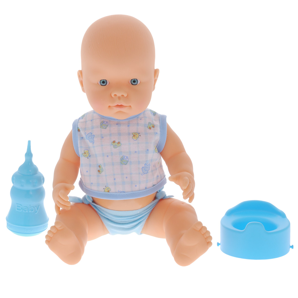 Кукла-пупс Falca Baby Pipi, с аксессуарами, цвет: голубой, белый, 40 см39525/39007_гол_гол_горшок Кукла-пупс Falca Baby Pipi, с аксессуарами, цвет: голубой, белый, 40 см39525/39007_гол_гол_горшокКукла-пупс Falca Baby Pipi порадует вашу малышку и доставит ей много удовольствия от часов, посвященных игре с ней. Кукла выглядит как настоящий малыш. Пупс одет в майку на липучке и трусики. В набор также входят бутылочка для кормления и горшок. Кукла не только пьет водичку из бутылочки, но и писает в горшок, чем еще более похожа на настоящего ребенка. После кормления и туалета пупса можно искупать. Игра с куклой разовьет в вашей малышке чувство ответственности и заботы. Порадуйте свою принцессу таким великолепным подарком!